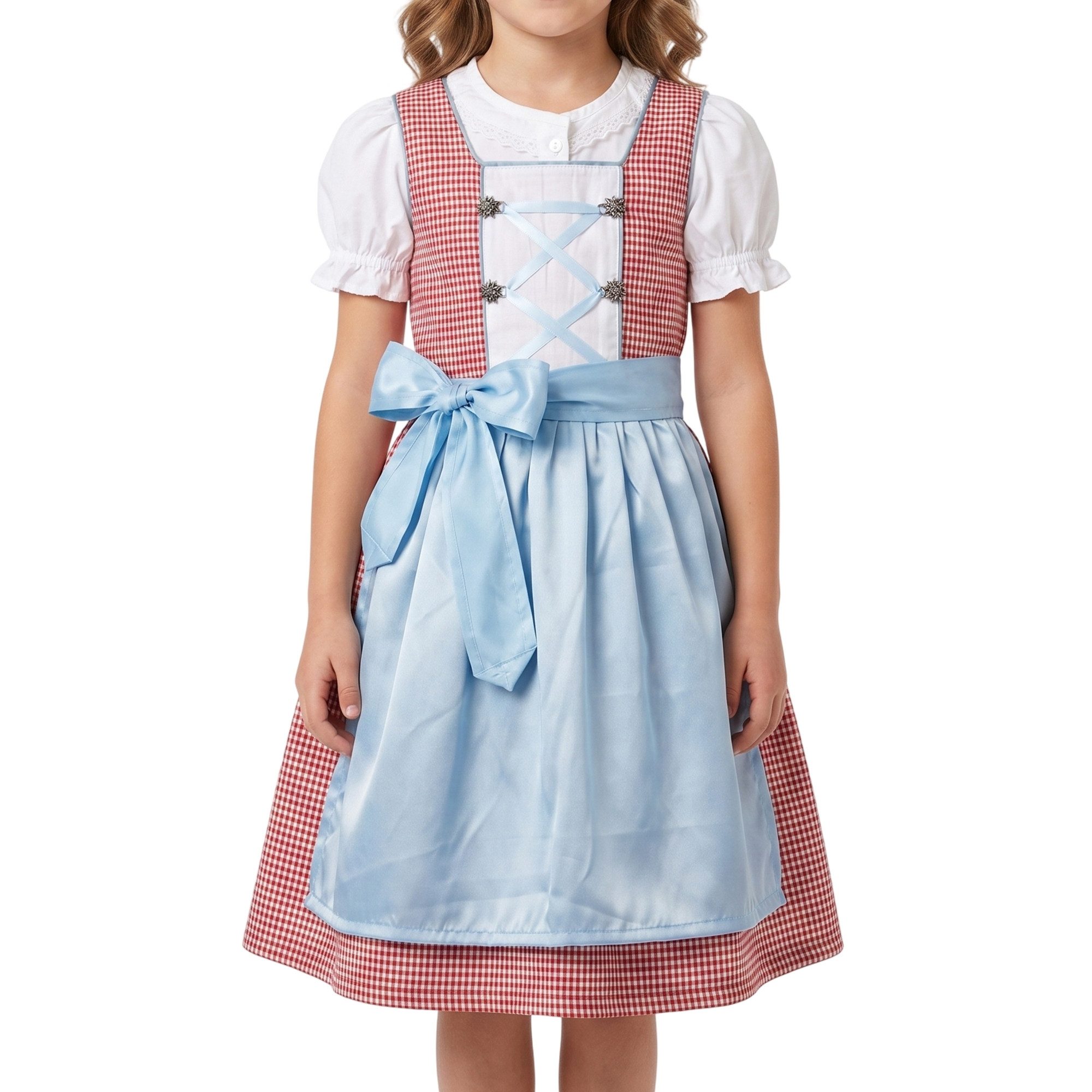 German Wear Dirndl GW1710 Red/Blue Dirndl-set Mädchendirndl kinder Trachten Kleid Rot/ Blauer Schürze