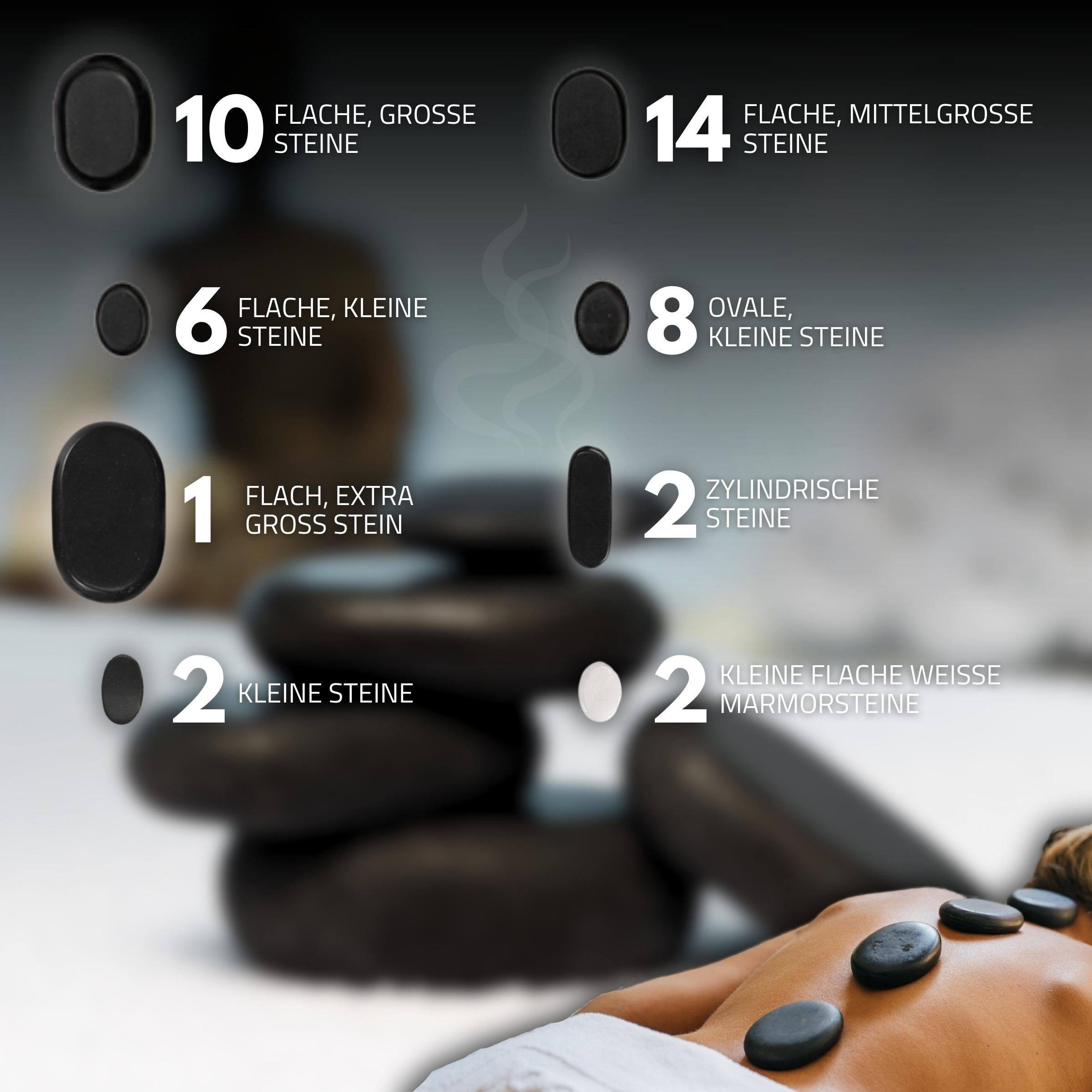 Habys Massageliege Habys Hot Stone Massagestein - Set 45 - teilig, aus Basalt, mit Box