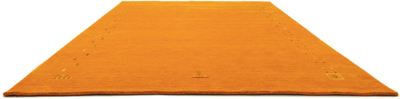 Wollteppich GABBEH FEIN FENTH, morgenland, rechteckig, Höhe: 18 mm, reine Schurwolle bunte Bordüre, Wohnzimmer orange