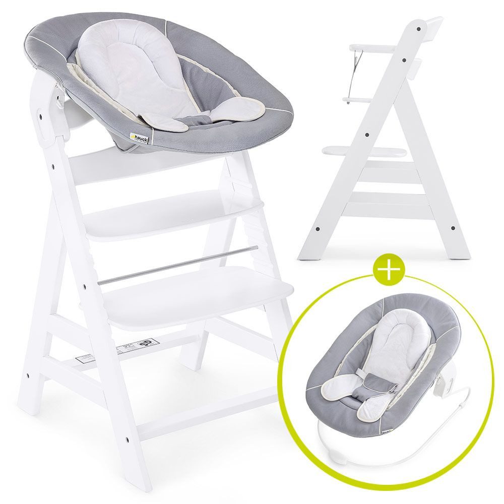 Hauck Hochstuhl Alpha Plus White Newborn Set (Set), Holz Babystuhl ab Gebur günstig online kaufen