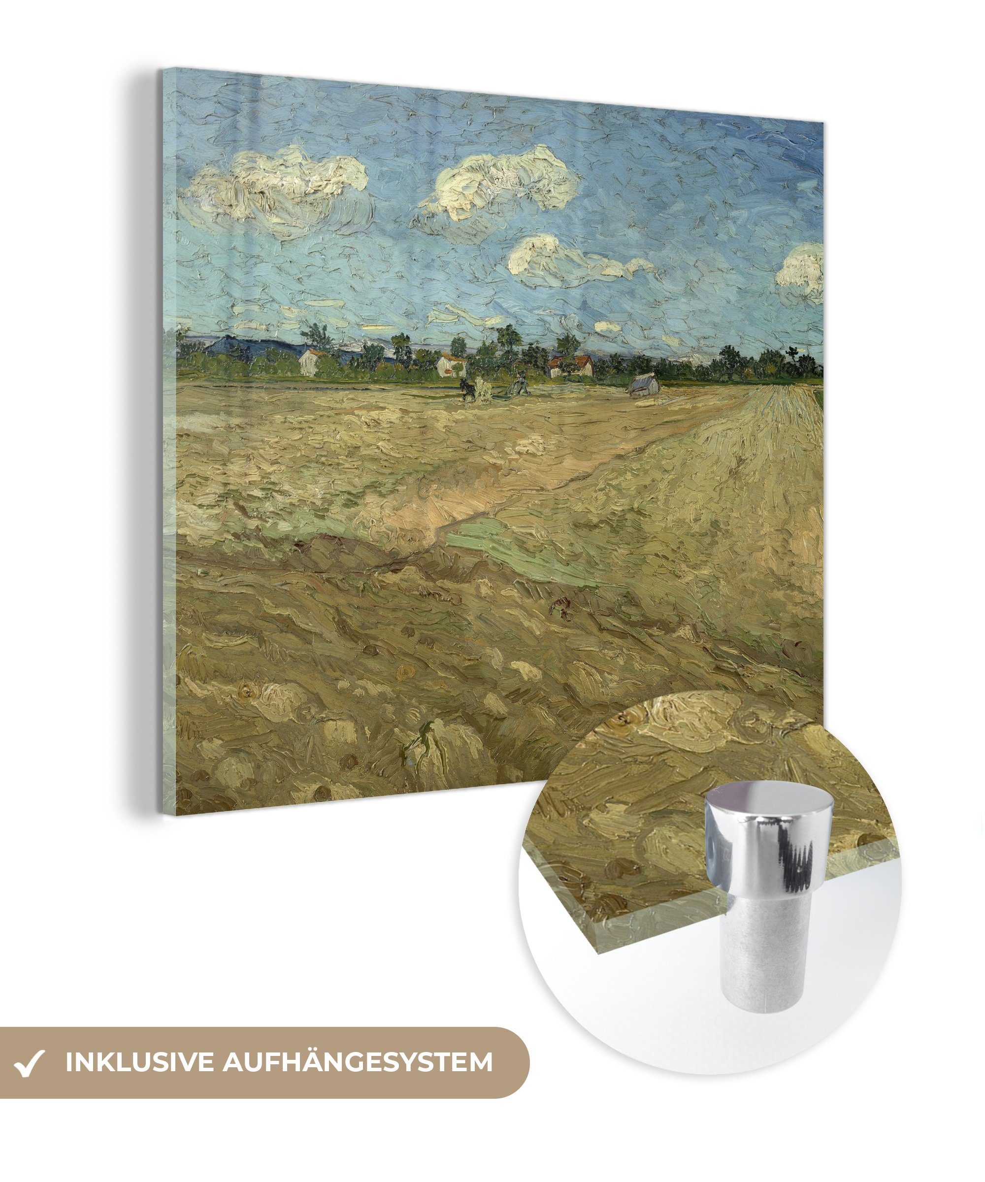 MuchoWow Acrylglasbild Gepflügte Felder - Gemälde von Vincent van Gogh, (1 St), Glasbilder - Bilder auf Glas Wandbild - Foto auf Glas - Wanddekoration