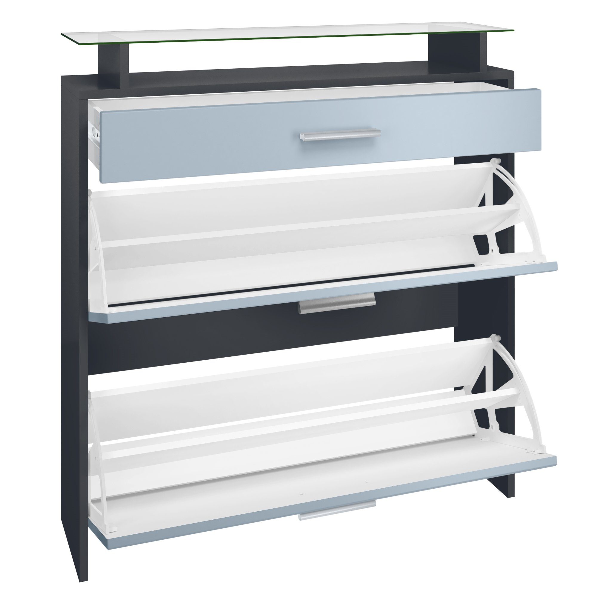 Vladon Garderoben-Set Malea, (Garderobenset bestehend aus 1 Hängeschuhschrank, 1 Wandspiegel und 2 Garderobenpaneele), Anthrazit matt/Brombeer Hochglanz, inkl. LED-Beleuchtung weiß