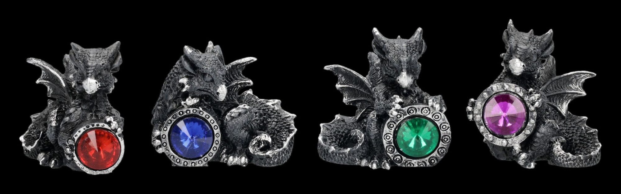 Figuren Shop GmbH Fantasy-Figur Mini Drachen Figuren 4er Set Midnight Reward Fantasy Deko Kristall