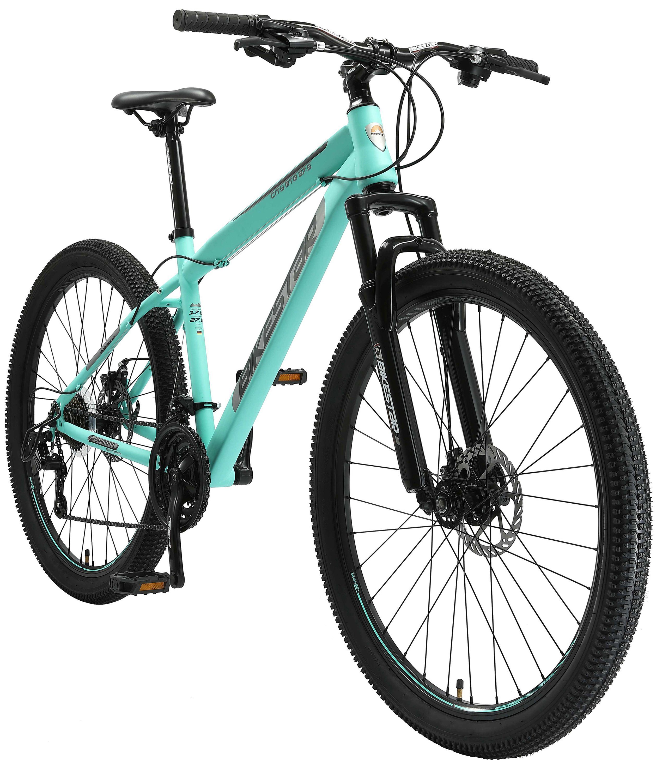 Bikestar Mountainbike, 21 Gang Shimano RD-TY300 Schaltwerk, Kettenschaltung, für Damen und Herren, Kettenschaltung