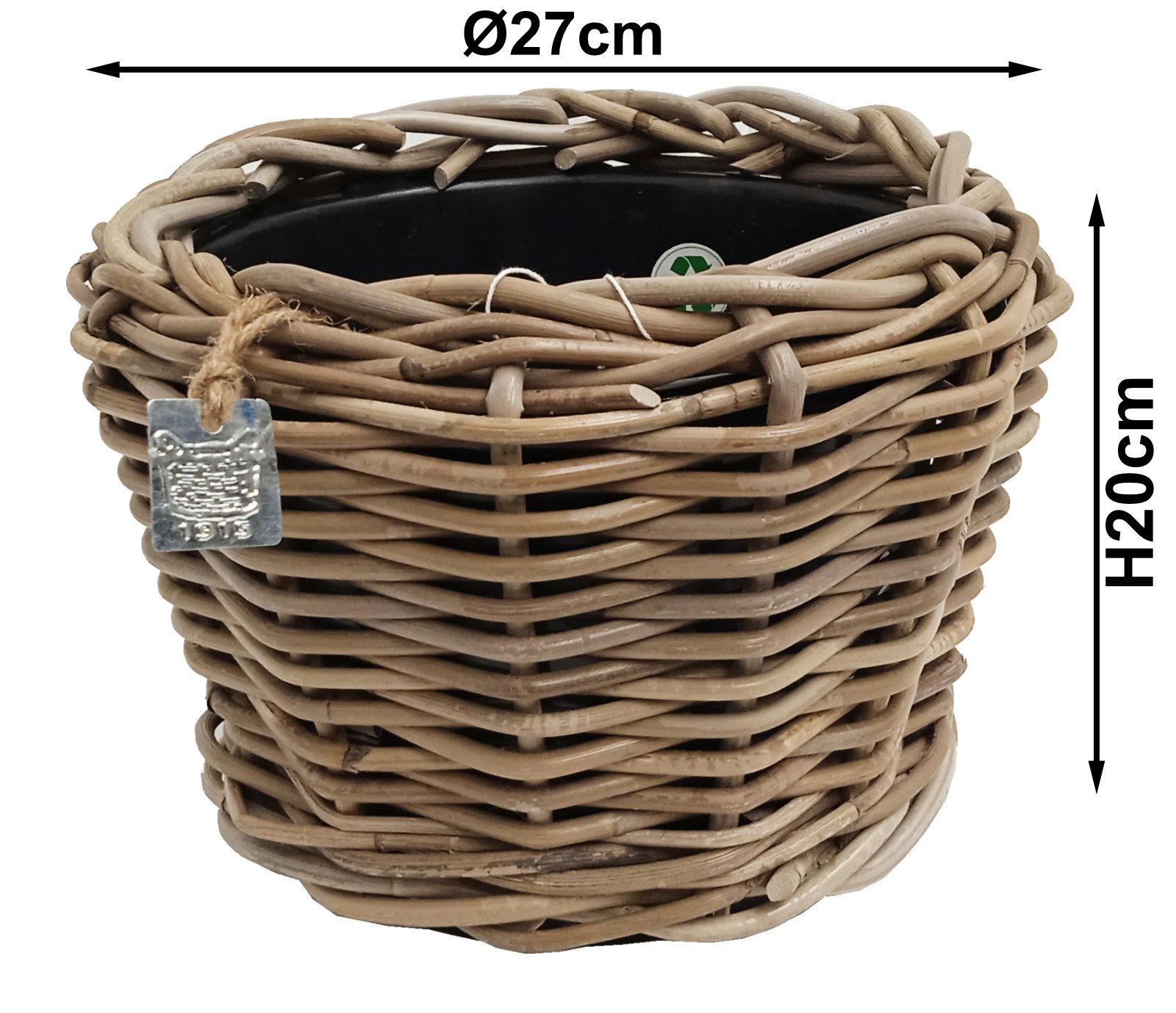 Van der Leeden Blumentopf Blumenkorb Pflanzkorb Topf 27x22cm Rattan Sylter Korb Drypot 4,5L (1 St), Indoor & Outdoor, Rattan, 4,5 L, Naturprodukt, incl. Kunststoffeimer