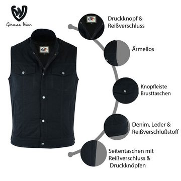 German Wear Motorradweste GW691 Denim Motorrad Biker Jeansweste Motorradweste Weste schwarz