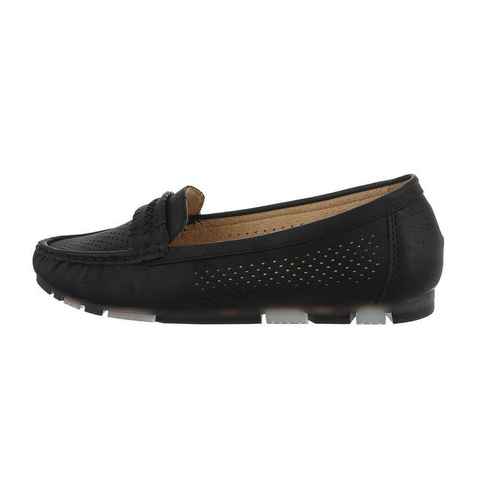 Ital-Design Damen Mokassins Freizeit Slipper Flach Mokassins in Schwarz