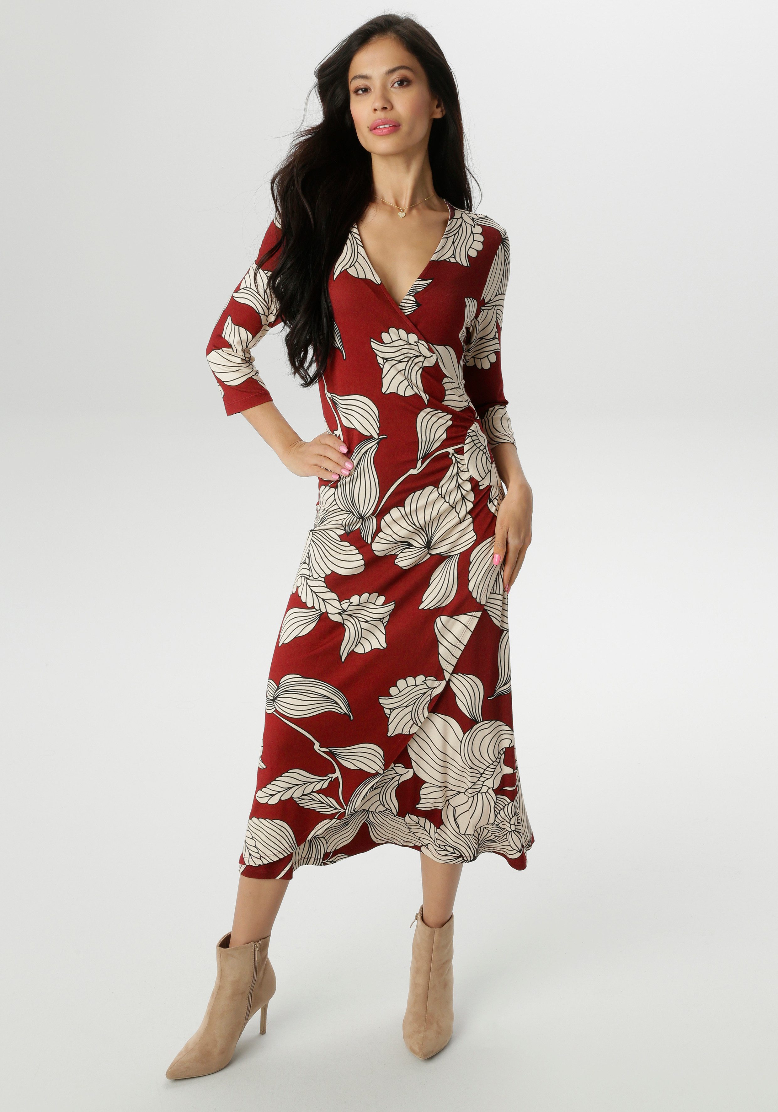 Aniston SELECTED Jerseykleid mit V-Ausschnitt in Wickel-Optik günstig online kaufen