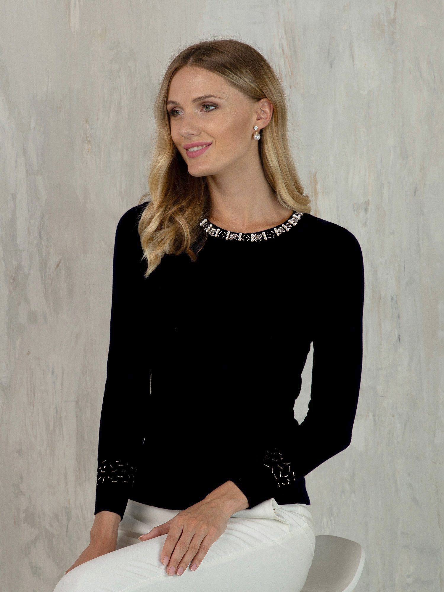 Passioni Strickpullover mit Perlendetails