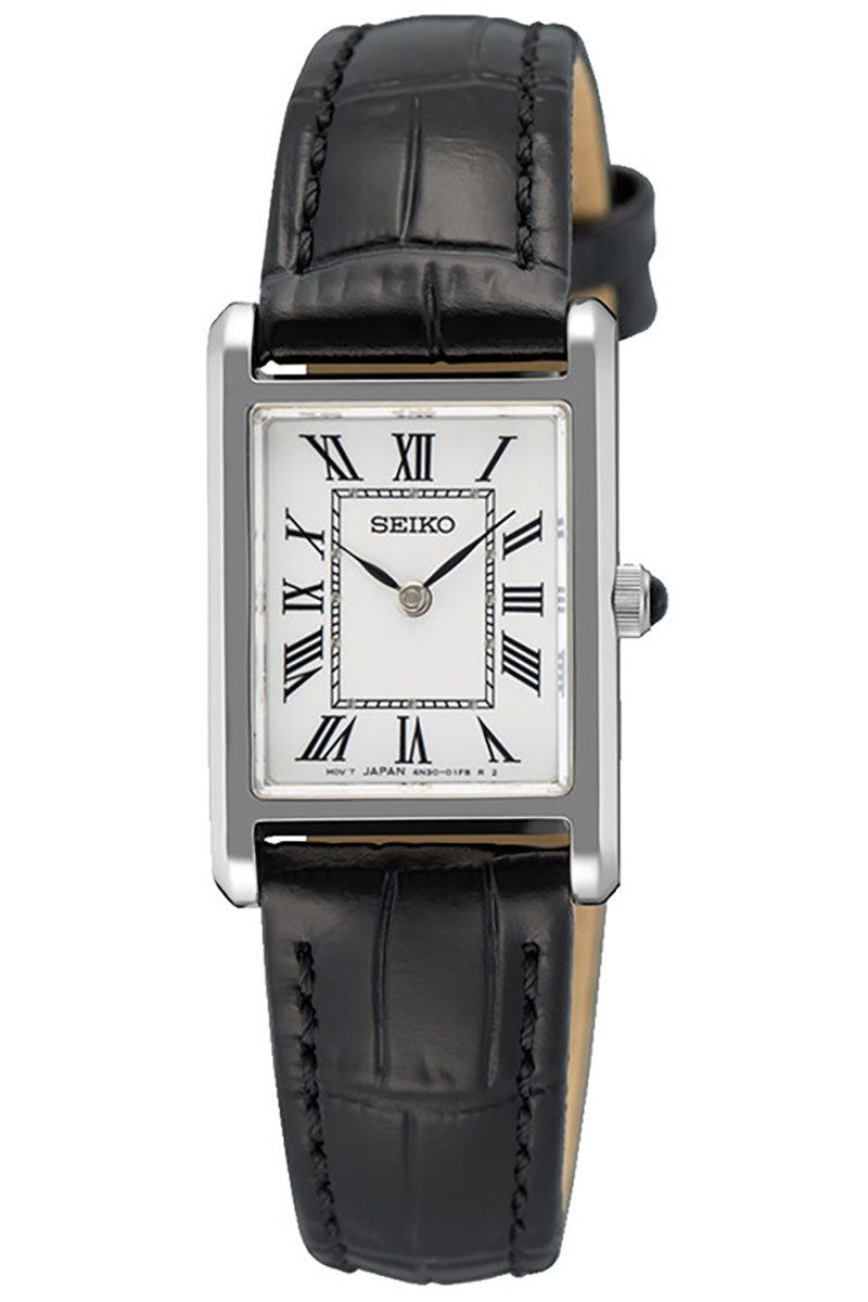 Seiko Quarzuhr Damenuhr Quarz mit Lederband Schwarz günstig online kaufen