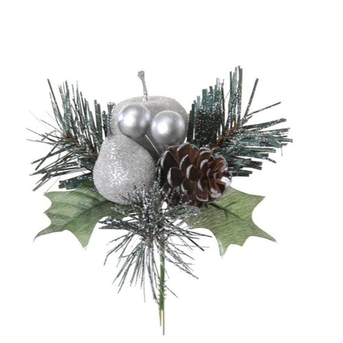 Gestecke Apfel, Birne, Kiefer Hermosa mit Kugeln, Silber, 20cm, Ø12cm, artplants, Höhe 20.0 cm