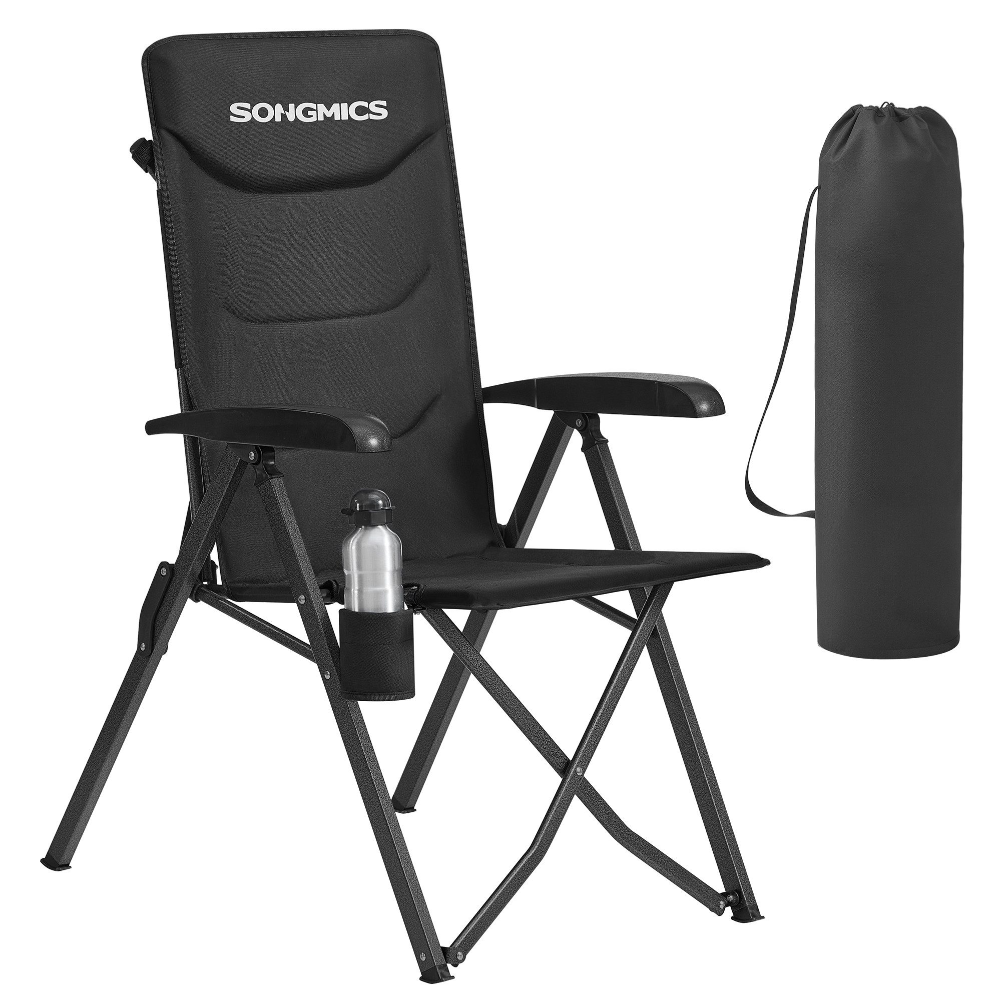 SONGMICS Campingstuhl 90°-150° verstellbare Rückenlehne, 70 x 60 x 110 cm, belastbar bis 150Kg, mit Getränkehalter/Tragetasche