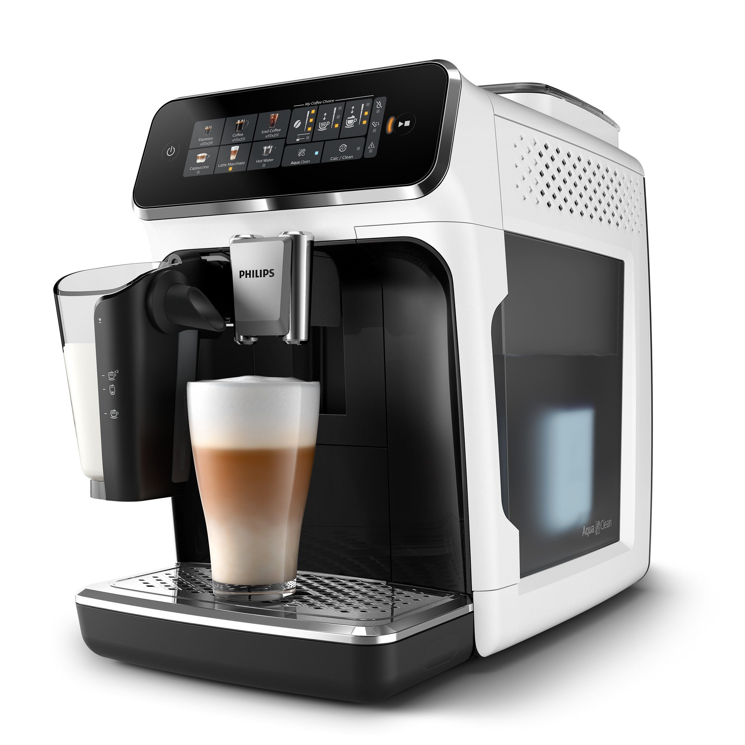 Philips Kaffeevollautomat EP3343/50 3300 Series, 6 Getränke (heiß oder eisgekühlt), LatteGo-Milchsystem, SilentBrew Technologie, Weiß-Schwarz