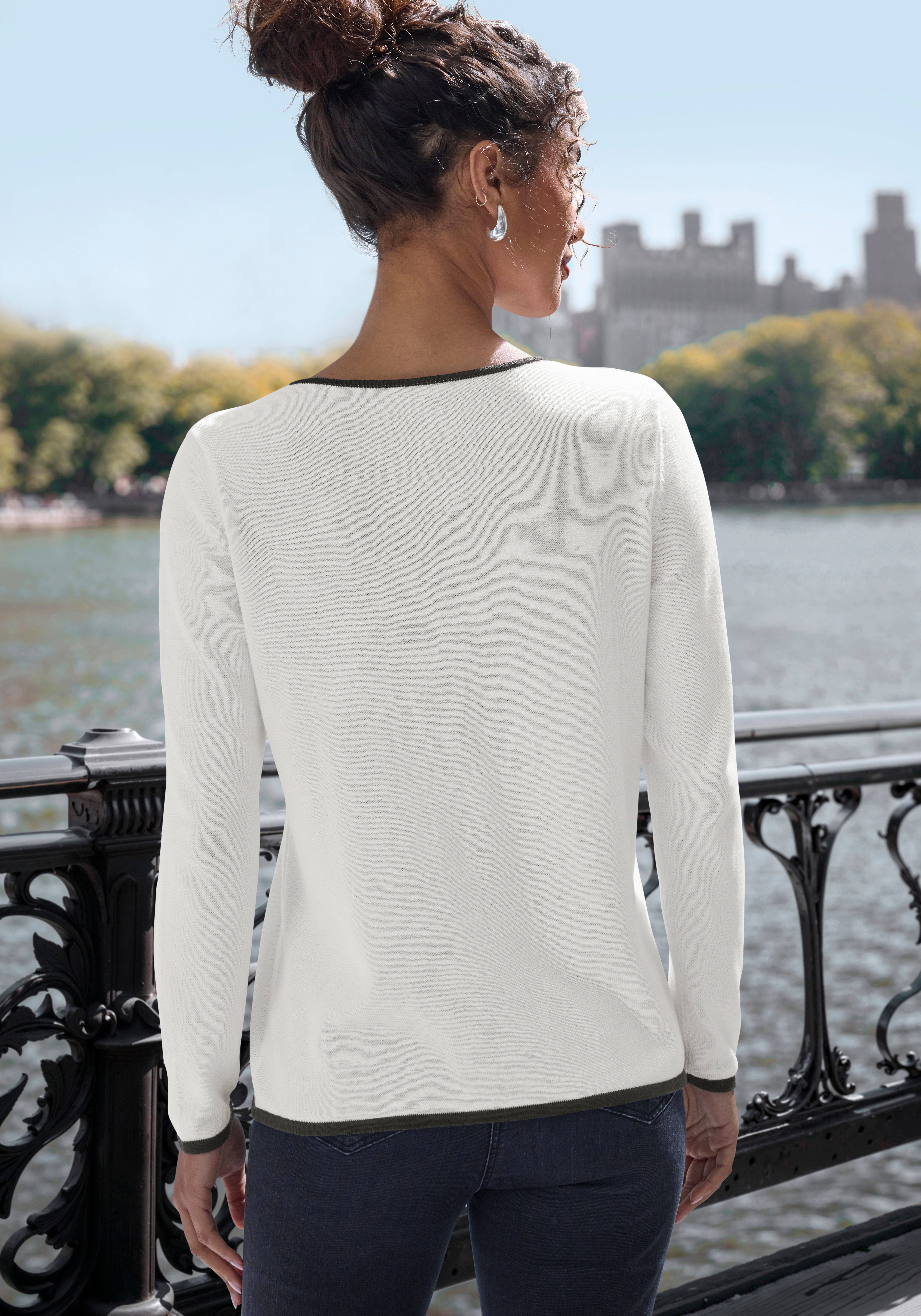 Vivance V-Ausschnitt-Pullover mit Kontrastkanten, casual