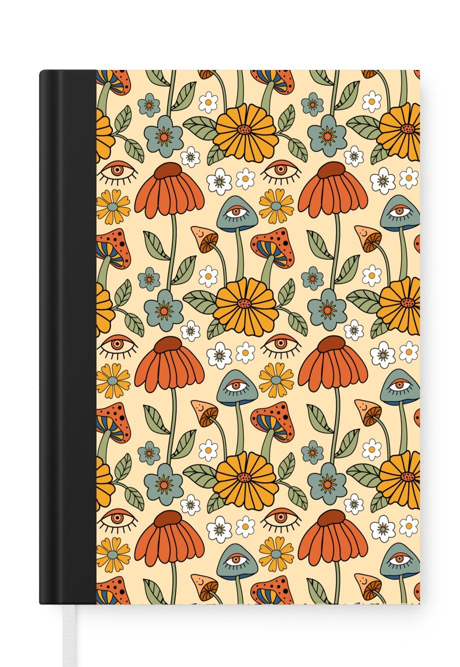 MuchoWow Notizbuch Muster - Vintage - Blumen - Augen, Journal, Merkzettel, Tagebuch, Notizheft, A5, 98 Seiten, Haushaltsbuch