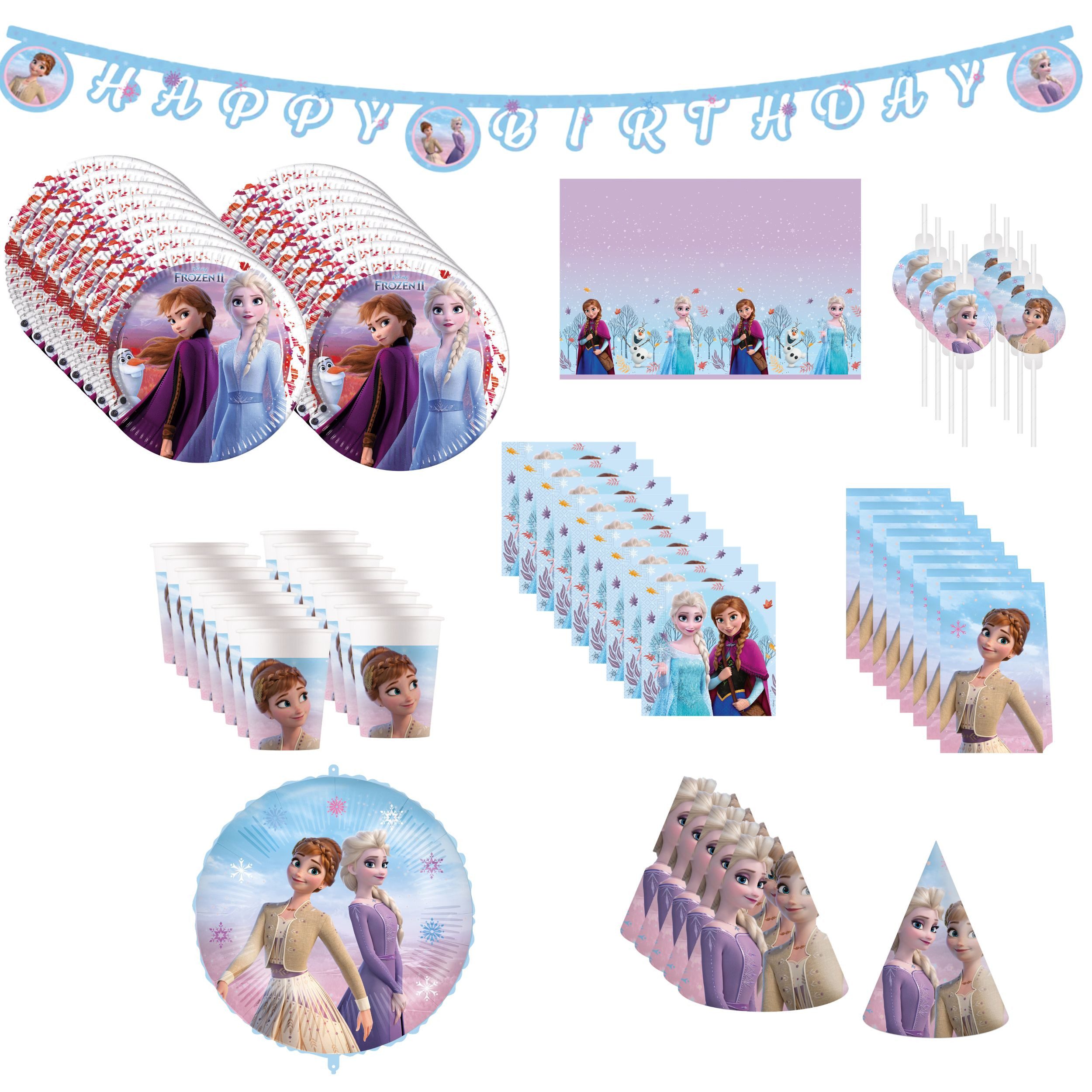 Procos Einweggeschirr-Set 54-tlg. Frozen 2 Wind Spirit Party Set für Kindergeburtstag, 8 Personen