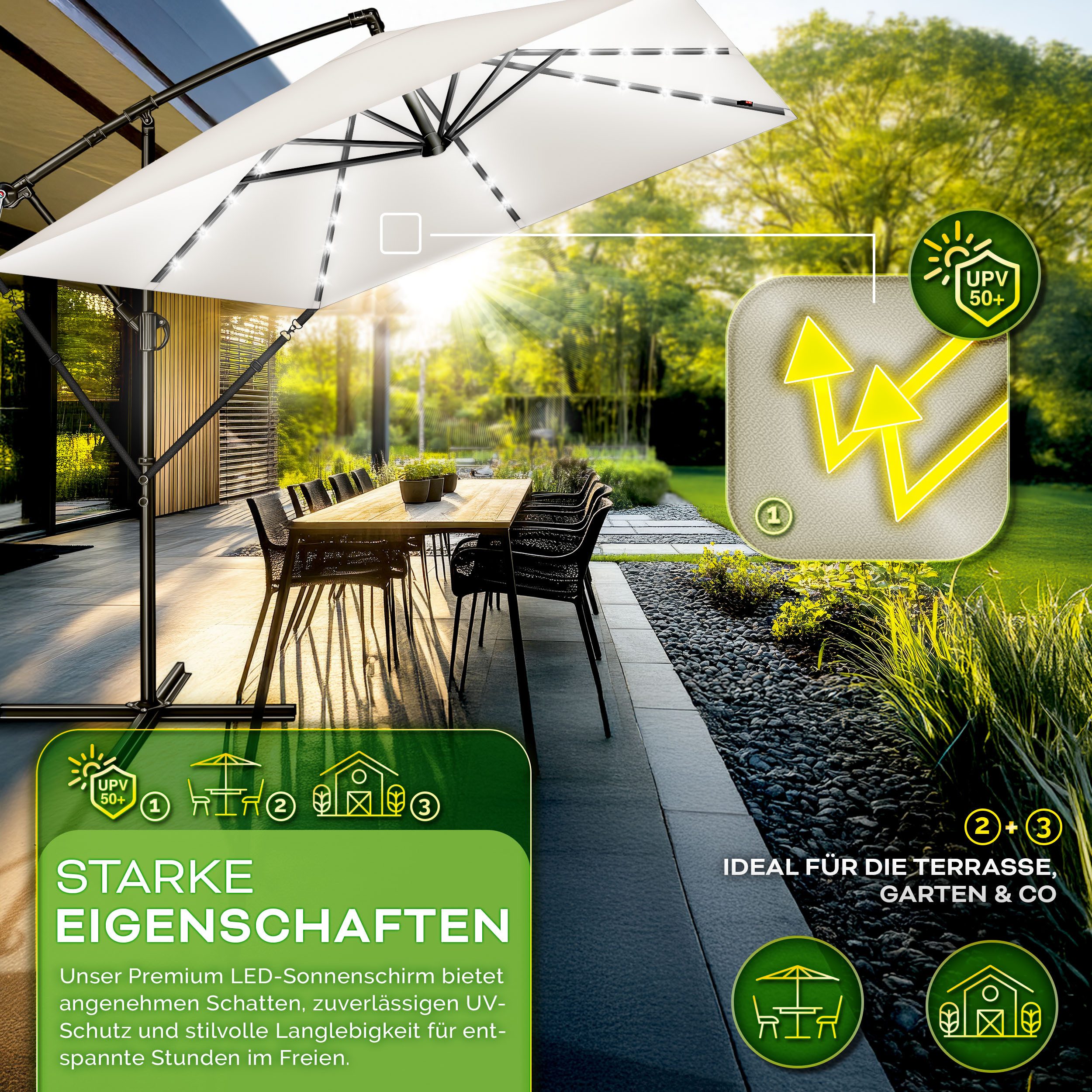 tillvex Sonnenschirm tillvex® Sonnenschirm LED Solar günstig online kaufen