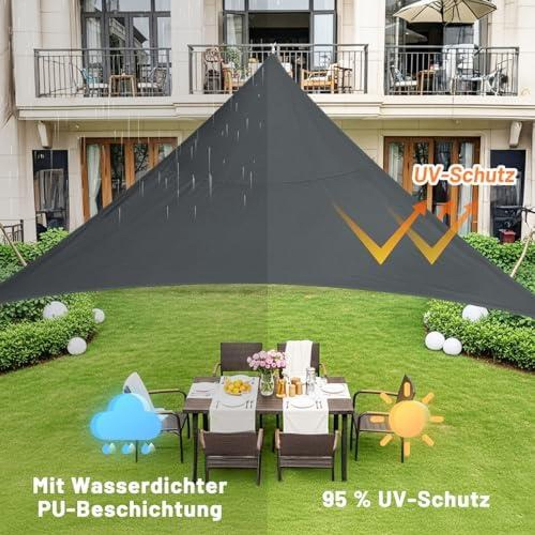 FELIXLEO Sonnensegel Sonnensegel Dreieckig 3x3x3m Wasserdicht UV Schutz PES Anthrazit