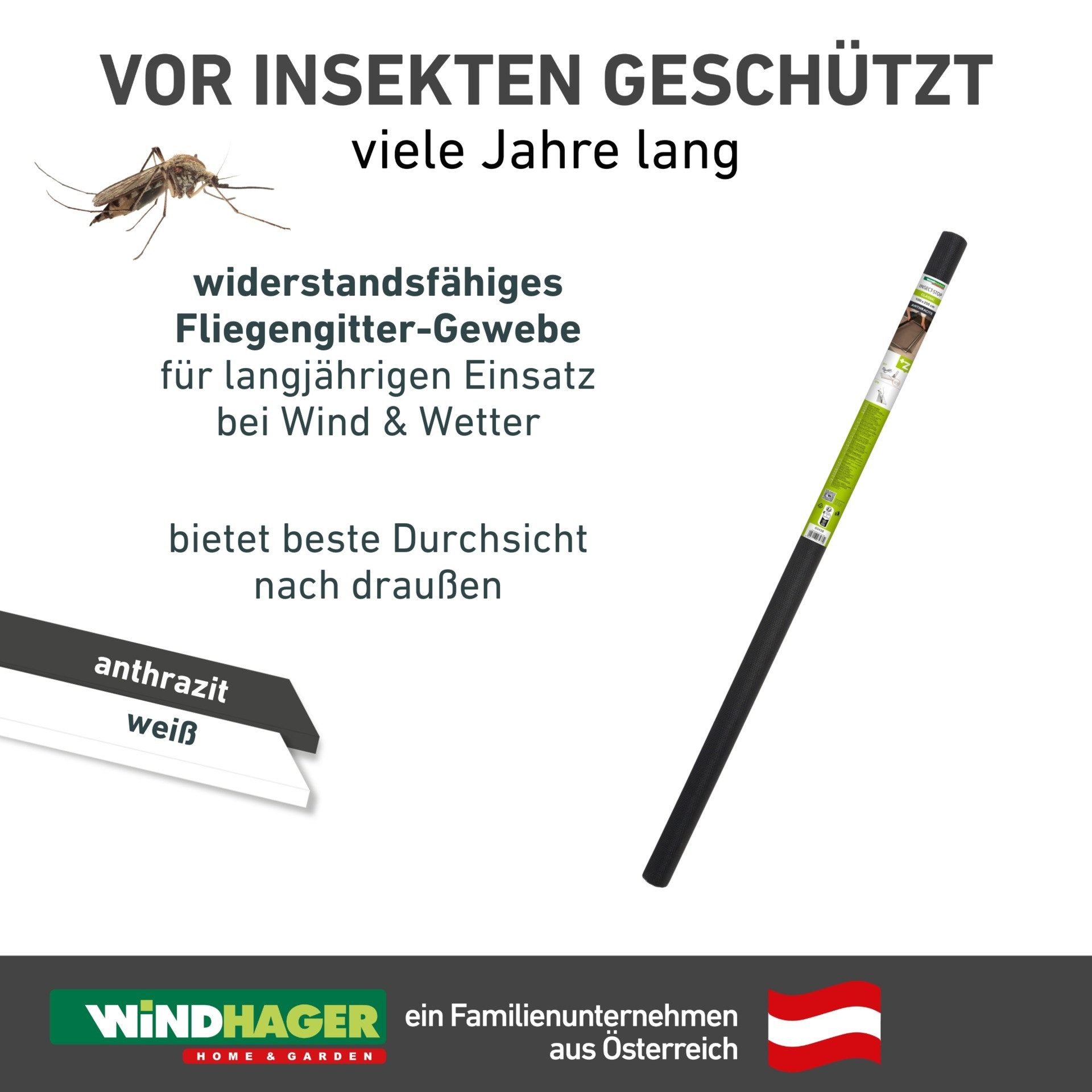 Windhager Moskitonetz für Fenster, Balkon- und Terrassentüren, Moskitontez ohne Bohren (1 St), Insektenschutzgitter 100 x 250 cm, erhältlich in anthrazit oder weiß