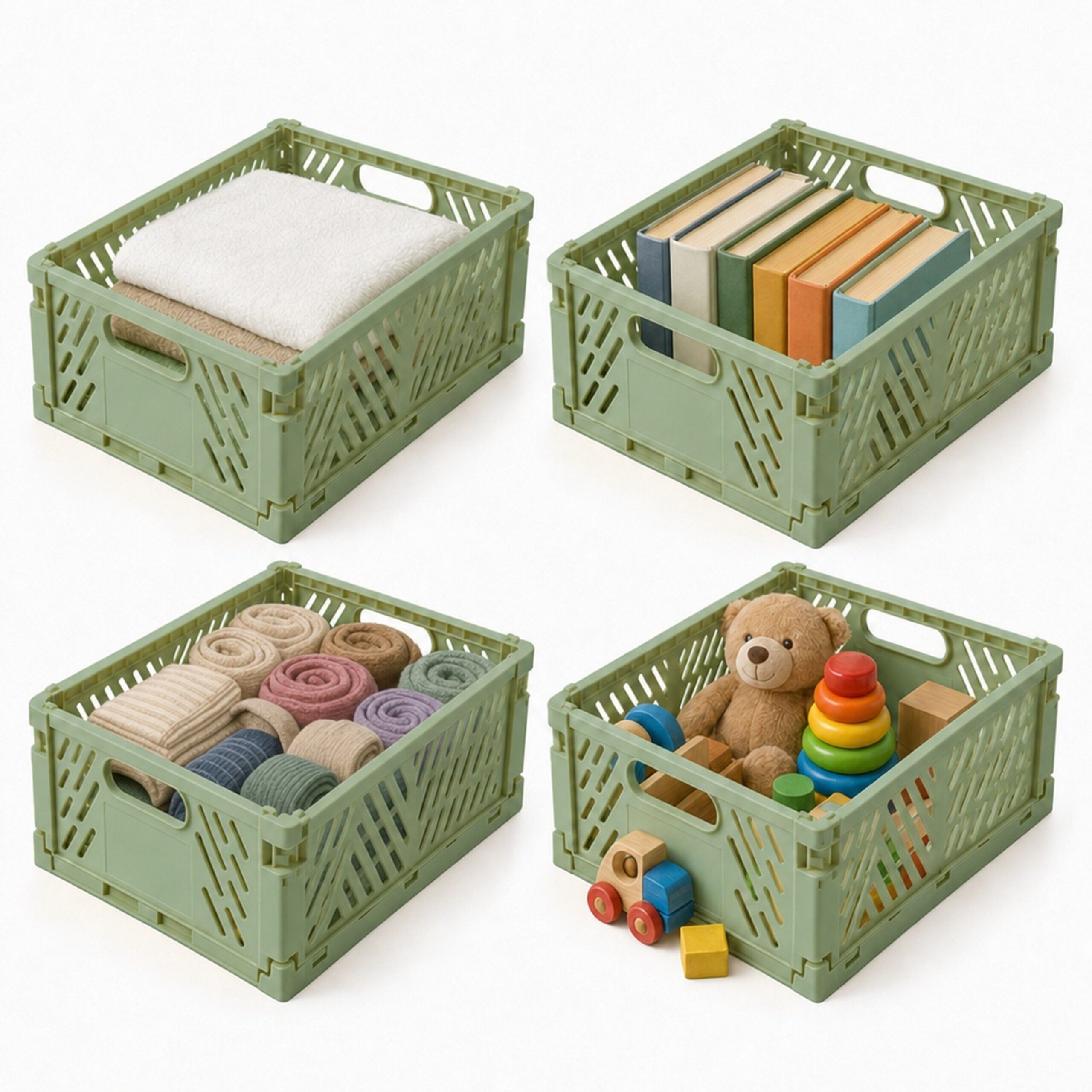 relaxdays Klappbox 4er Set, 7308 l, Salbei