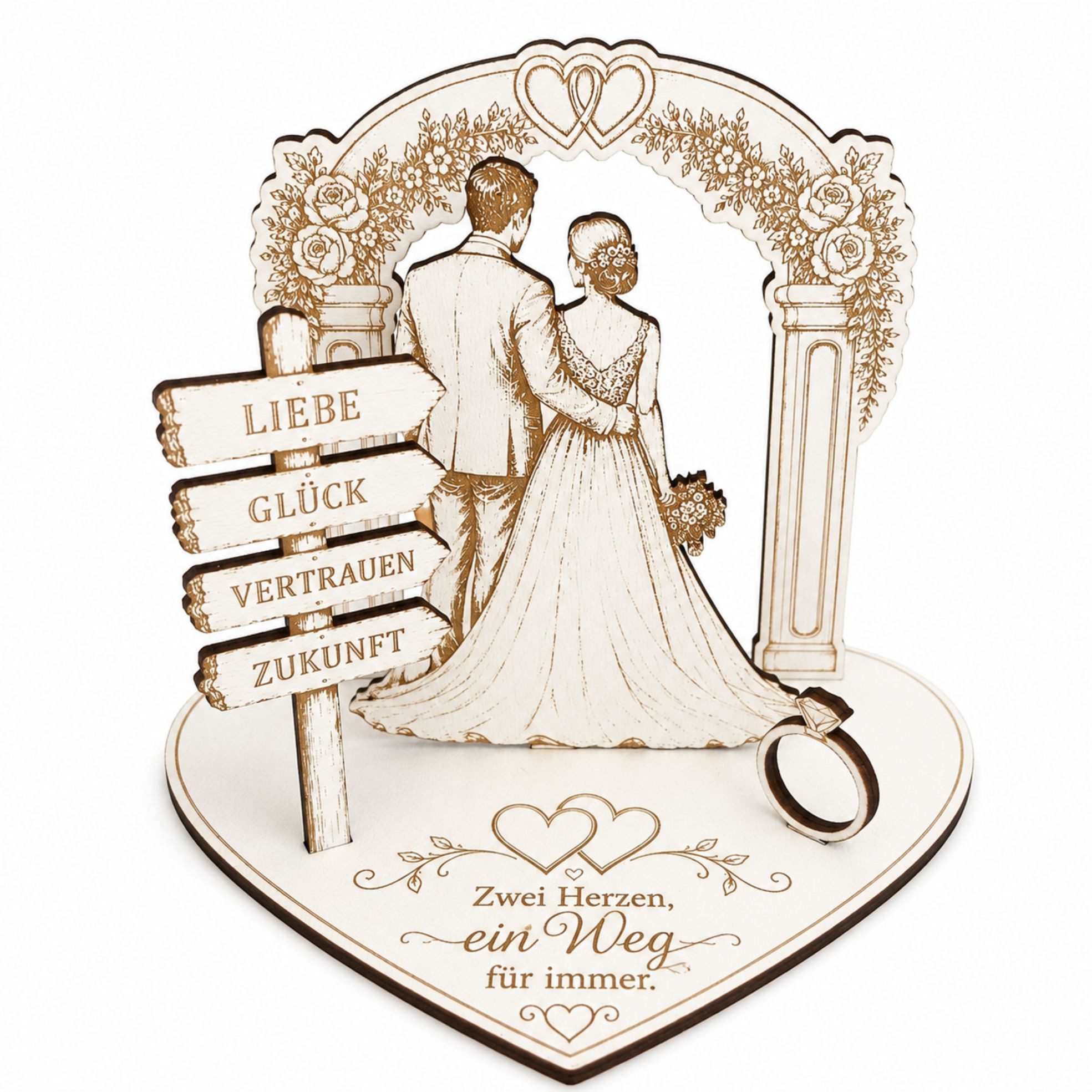 Dekolando Hochzeitskarte Geldgeschenk Hochzeit Brautpaar Wegweiser Liebe Traubogen 12x10cm
