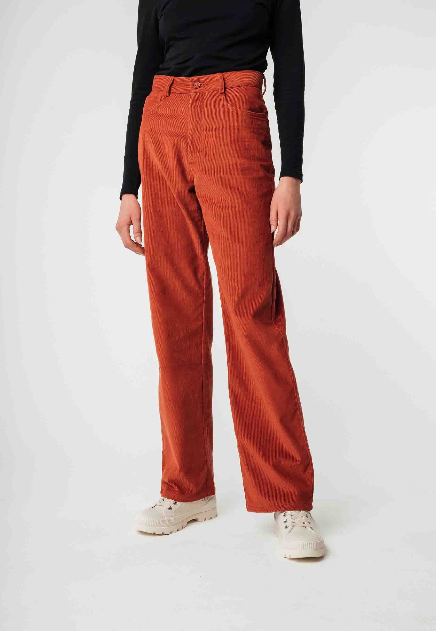 Cordhose Cord Hose mit hohem Bund und weitem Bein Style OORJA