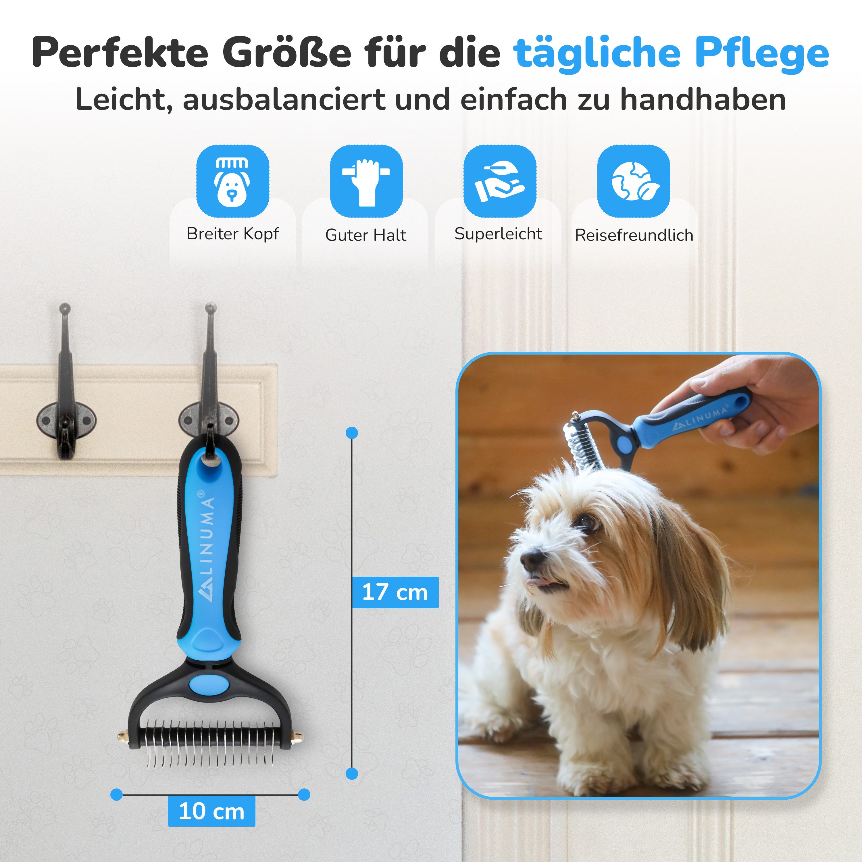 LINUMA Fellpflege Unterfellbürste für Hunde & Katzen sanfte Entfilzungsbürste