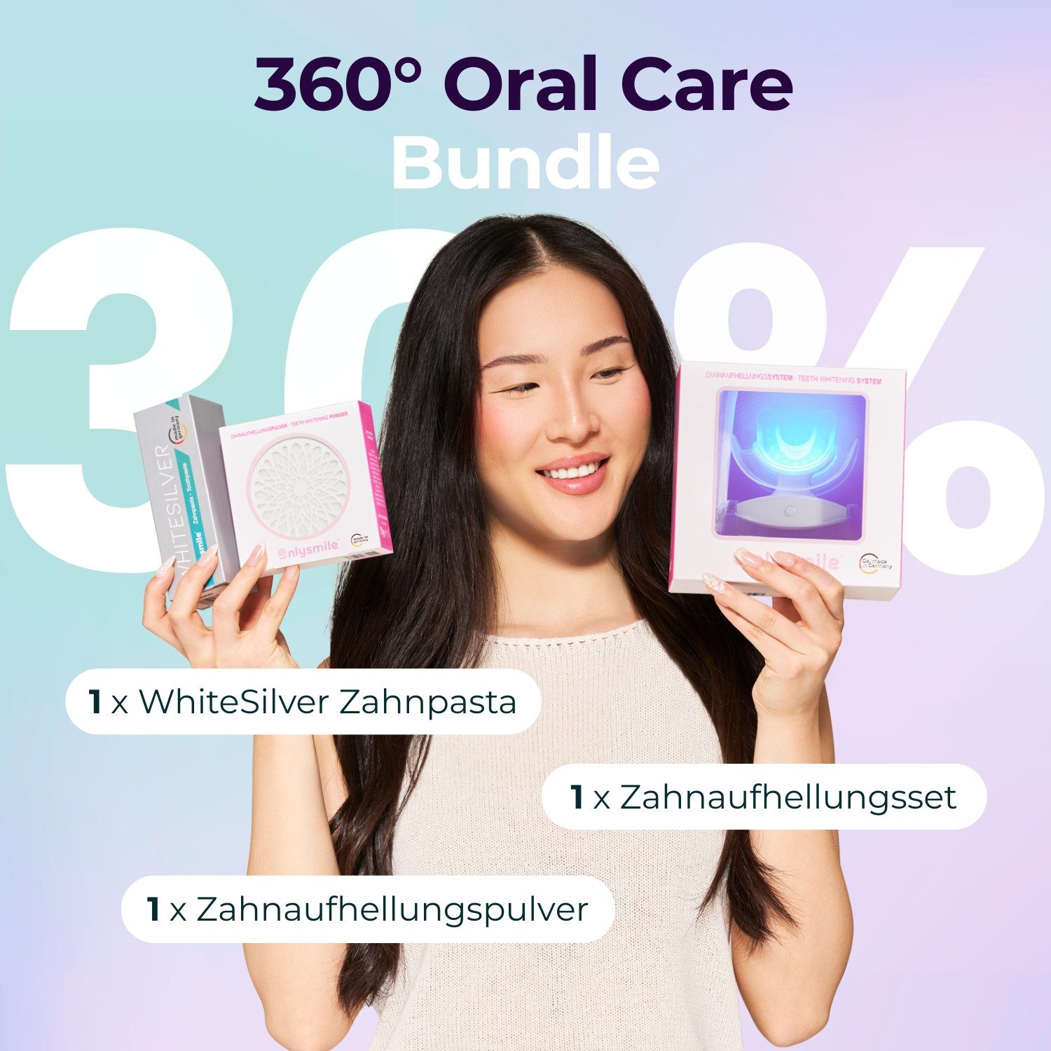 OnlySmile Zahnbleaching-Kit 360° Oral Care Bundle – Zahnbleaching Set & Zahnpasta, Enthält 1xZahnbleaching Set + 1xRefill-Gel + 1xWhiteSilver Zahnpasta
