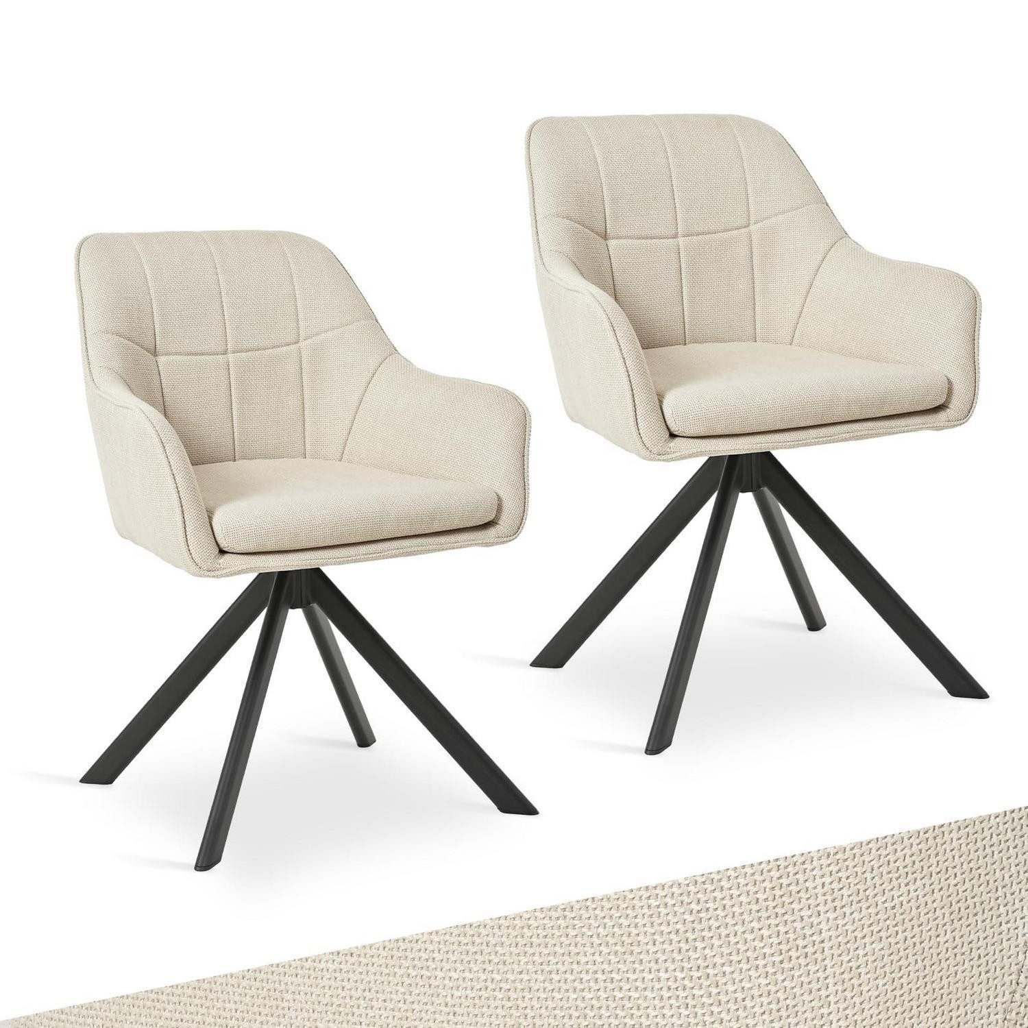 LuxusKollektion Esszimmerstuhl Drehstuhl Esszimmer Armlehne Polsterstuhl Metallbeine 2er Beige