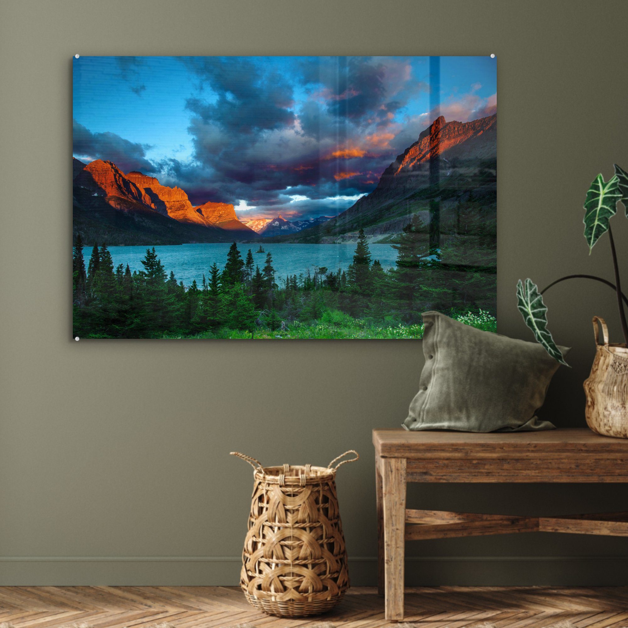 National Landschaft St), (1 Amerika, farbenfrohe Park Schlafzimmer MuchoWow in Glacier Acrylglasbild des Wohnzimmer Acrylglasbilder Die &