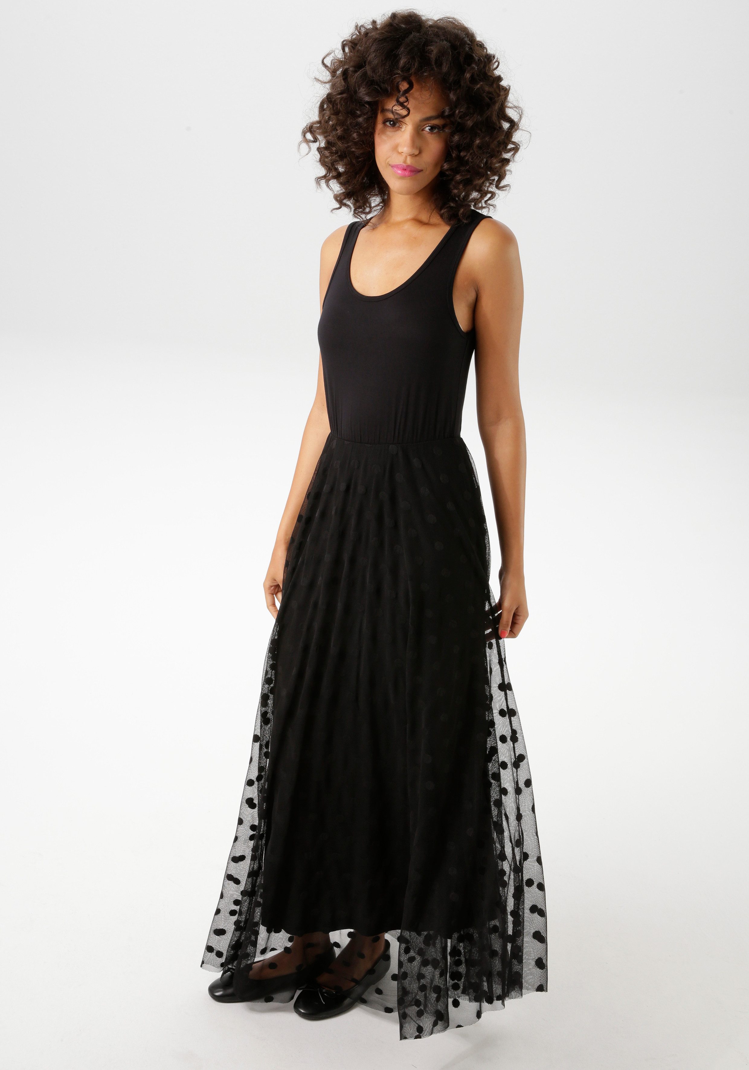 Aniston CASUAL Maxikleid mit getupften Mesh günstig online kaufen
