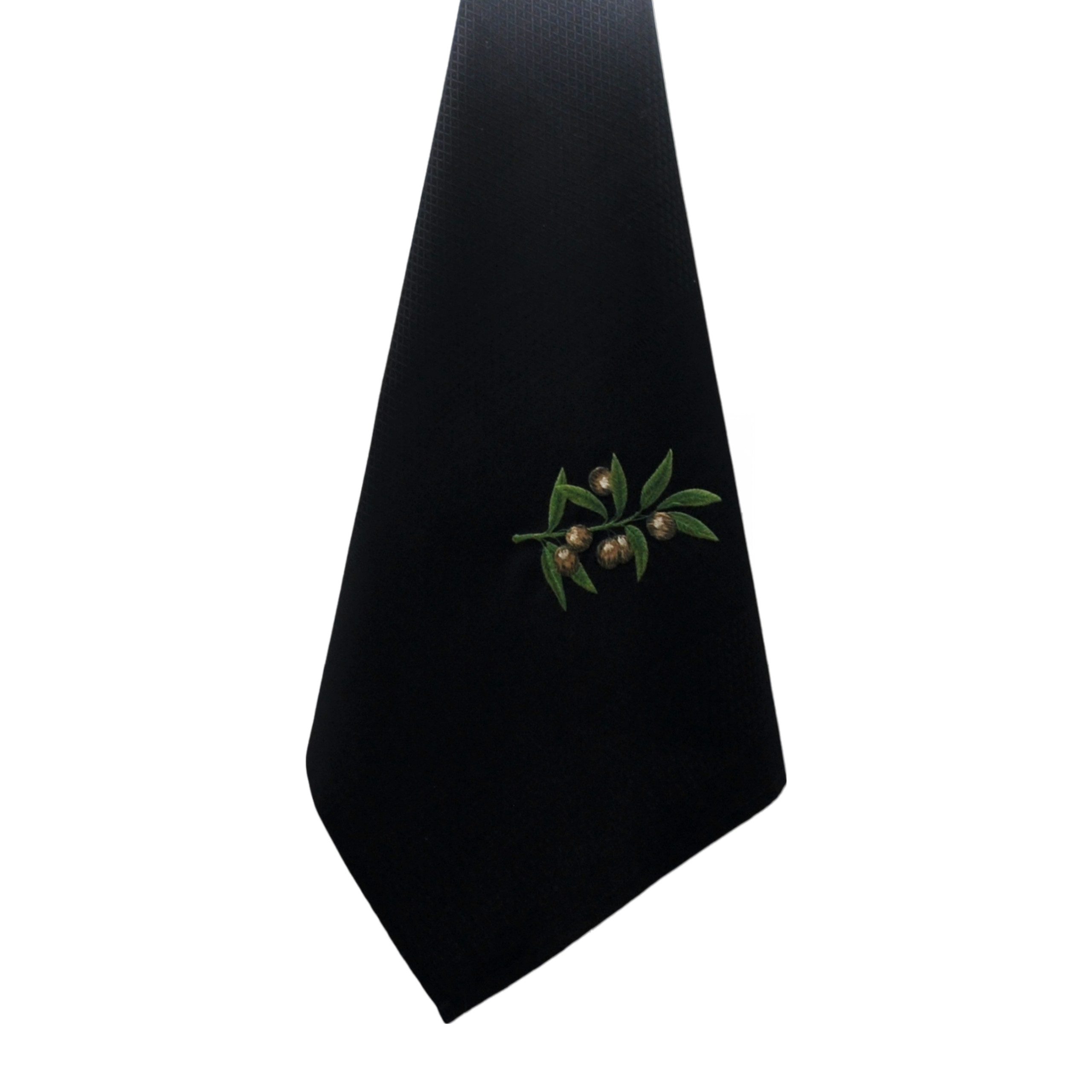 Vista Portuguese Geschirrtuch Olive mit exklusiver Stickerei, 100 % Baumwolle, schwarz