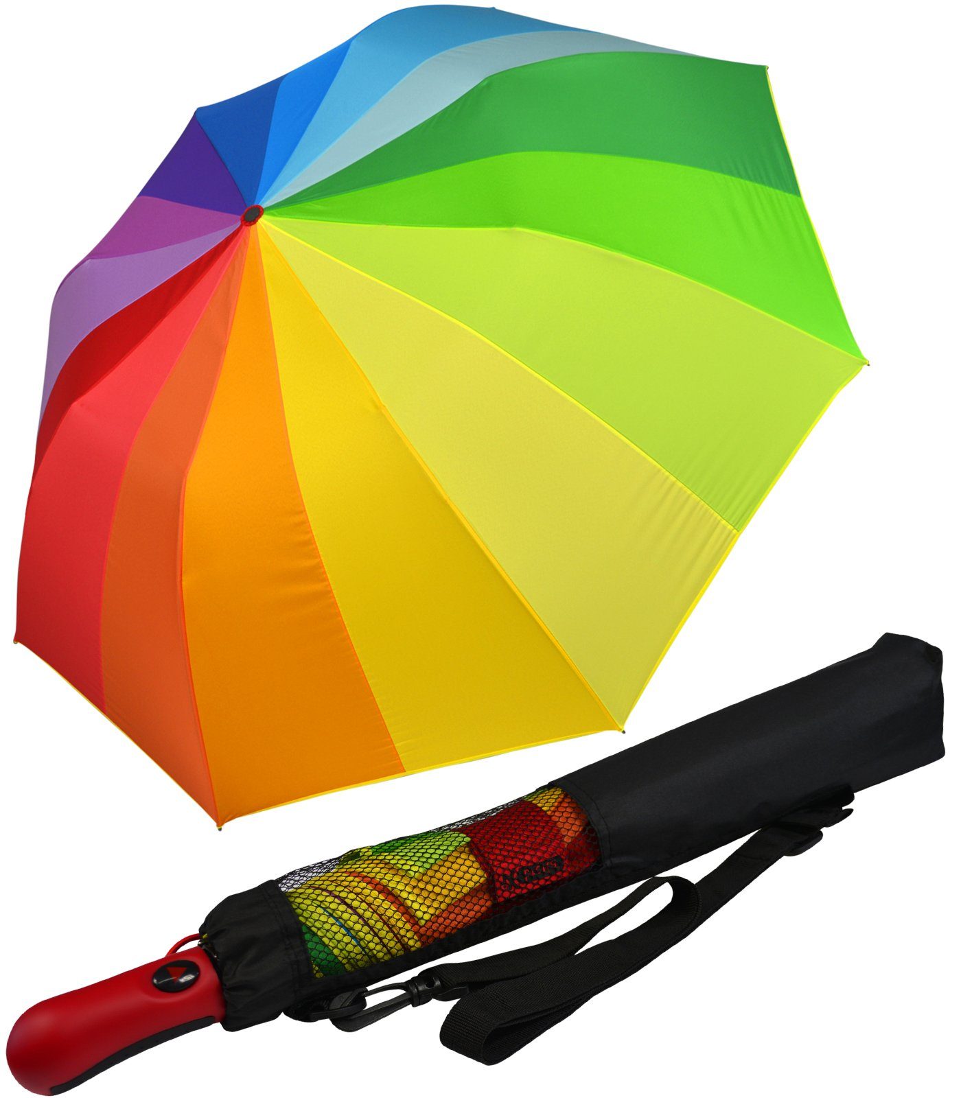 Taschenregenschirm Umhängetasche, Golf-Taschenschirm Trekking 124cm riesigem mit iX-brella bunt Dach-Durchmesser XXL mit