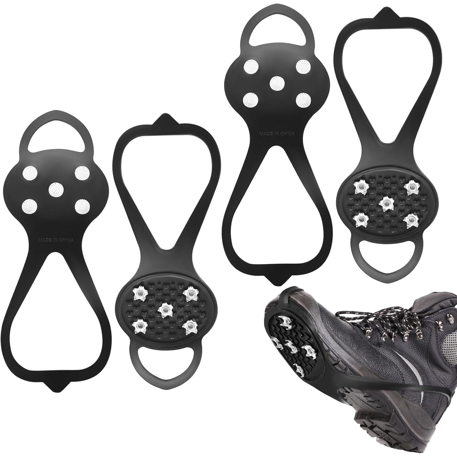 Coonoor Шипы 2 Paar Anti-Rutsch Schuhspikes für Bergschuhe mit 5 Zähne (4-tlg)