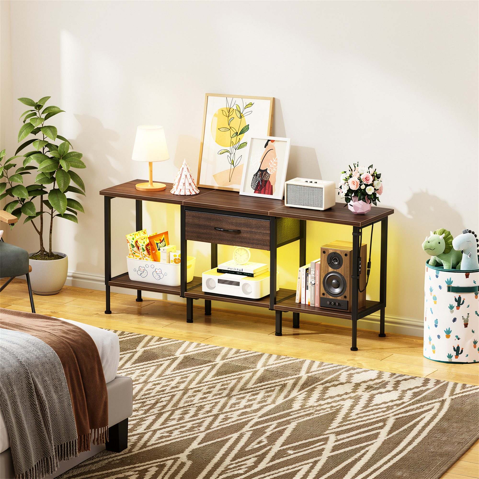 OYRREU Sideboard moderner Mehrzweckschrank mit LED-Vitrine, weiß, OTTO’S CHOICE (Schrank, Set, Wohnzimmer, Esszimmer, Büro, 2 Türen, 3 Schubladen, 150 x 35 x 80 cm), Aufbewahrungsschrank
