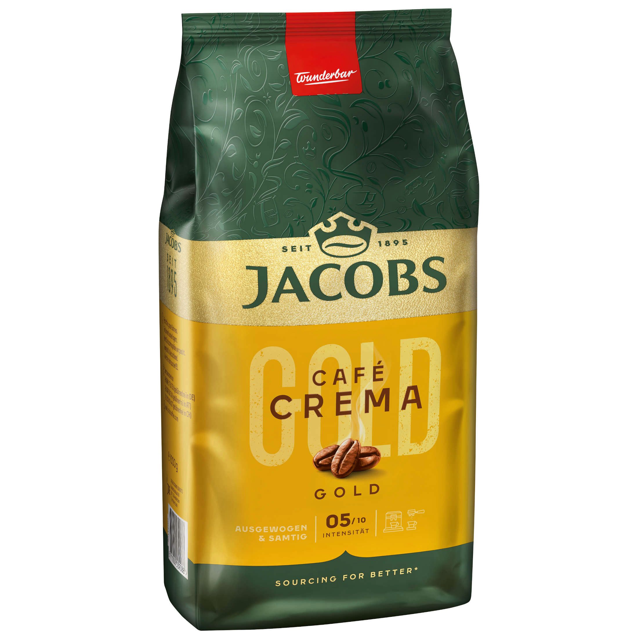 JACOBS Kaffee Kaffeebohnen Expertenröstung Café Crema Gold ganze Bohnen 2 x 1 kg, (Packung, 2er Pack)