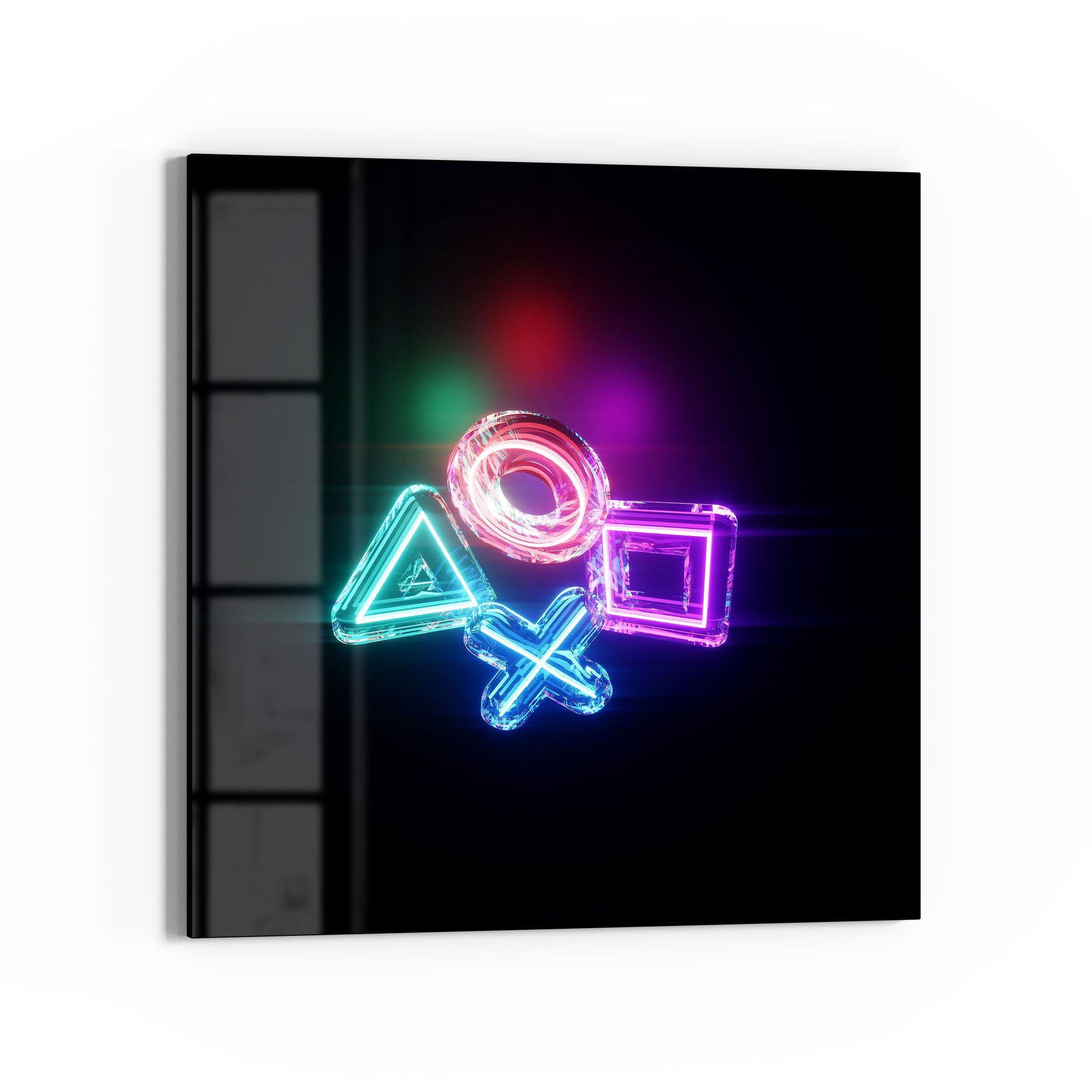 DEQORI Glasbild 'Neon Gaming Symbole', 'Neon Gaming Symbole', Glas Wandbild Bild schwebend modern