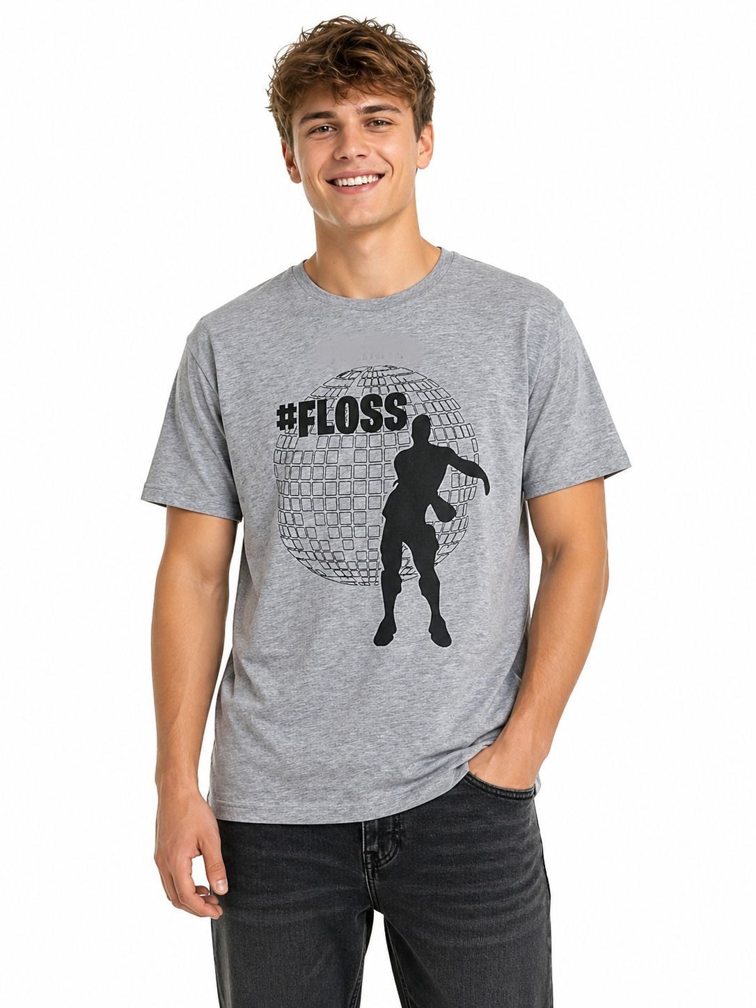 Fortnite Print-Shirt Fortnite #Floss T-Shirt Herren Grau XL & 2XL – Gamer Streetwear Herrengrößen