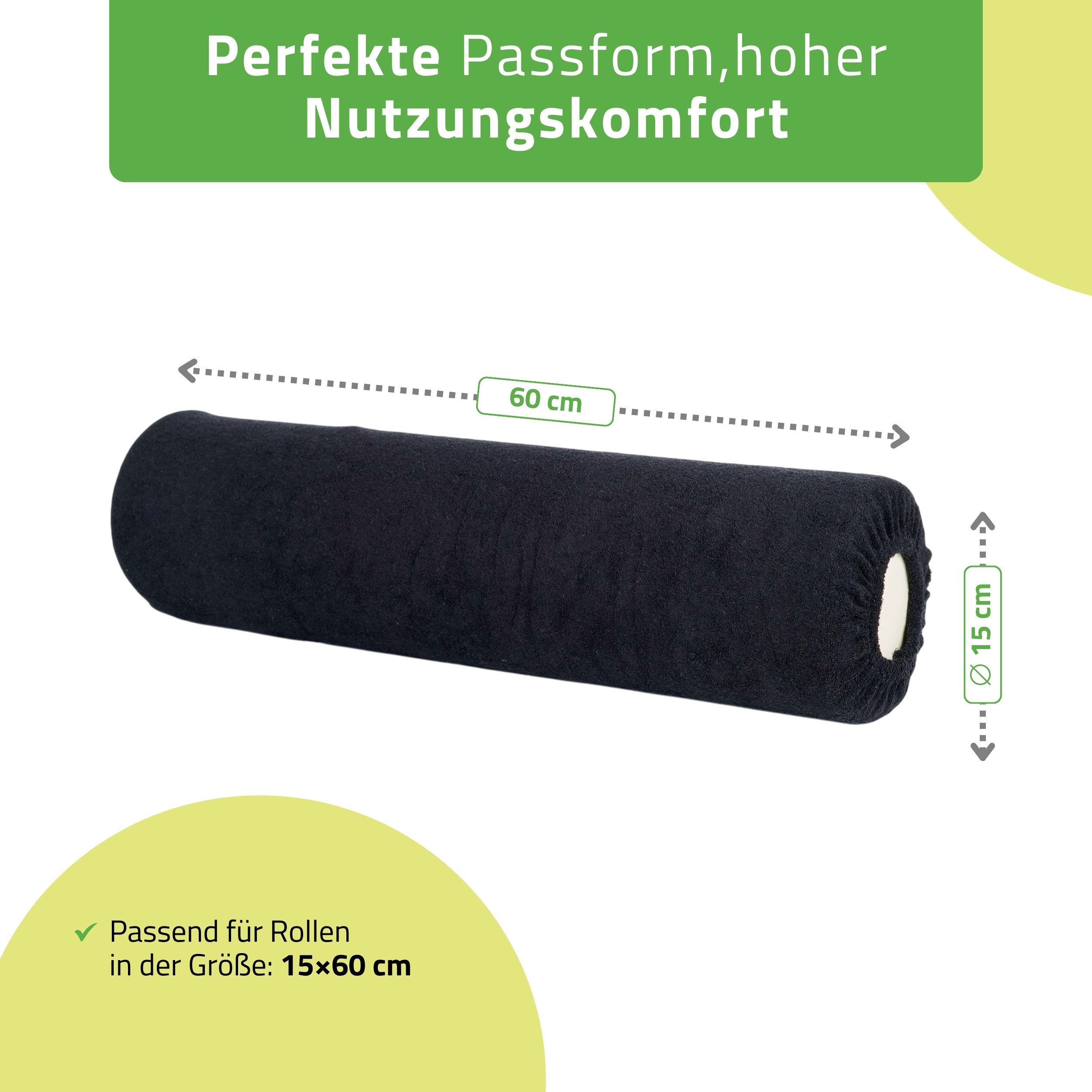 Habys Massageliege Frottee Bezug für Lagerungsrolle, Vollrolle, Nackenkissen, 15x60 cm