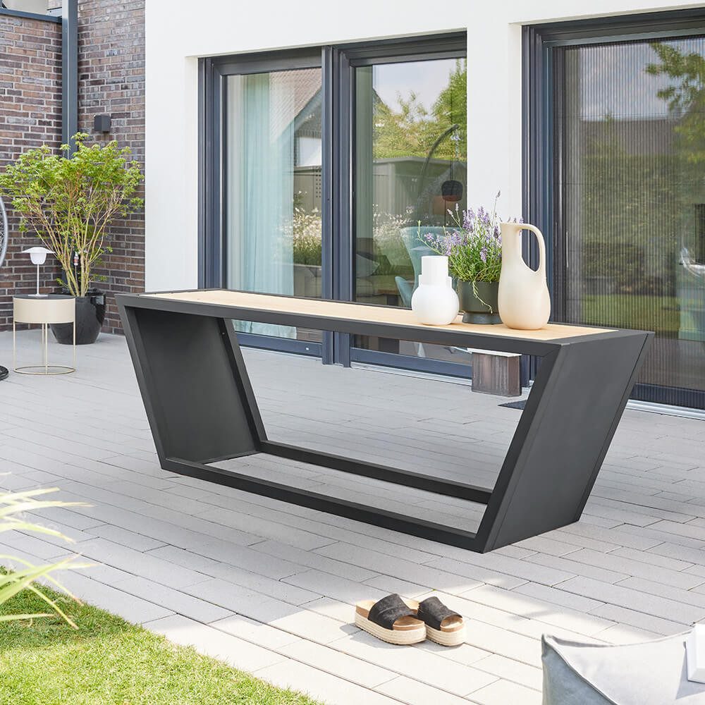 HOME DELUXE Gartentisch aus Stahl KOBON - Made in Germany 240,5 x 76  x 60 cm, stabiler Stahlrahmen, Gartenmöbel, Tisch, Holztisch