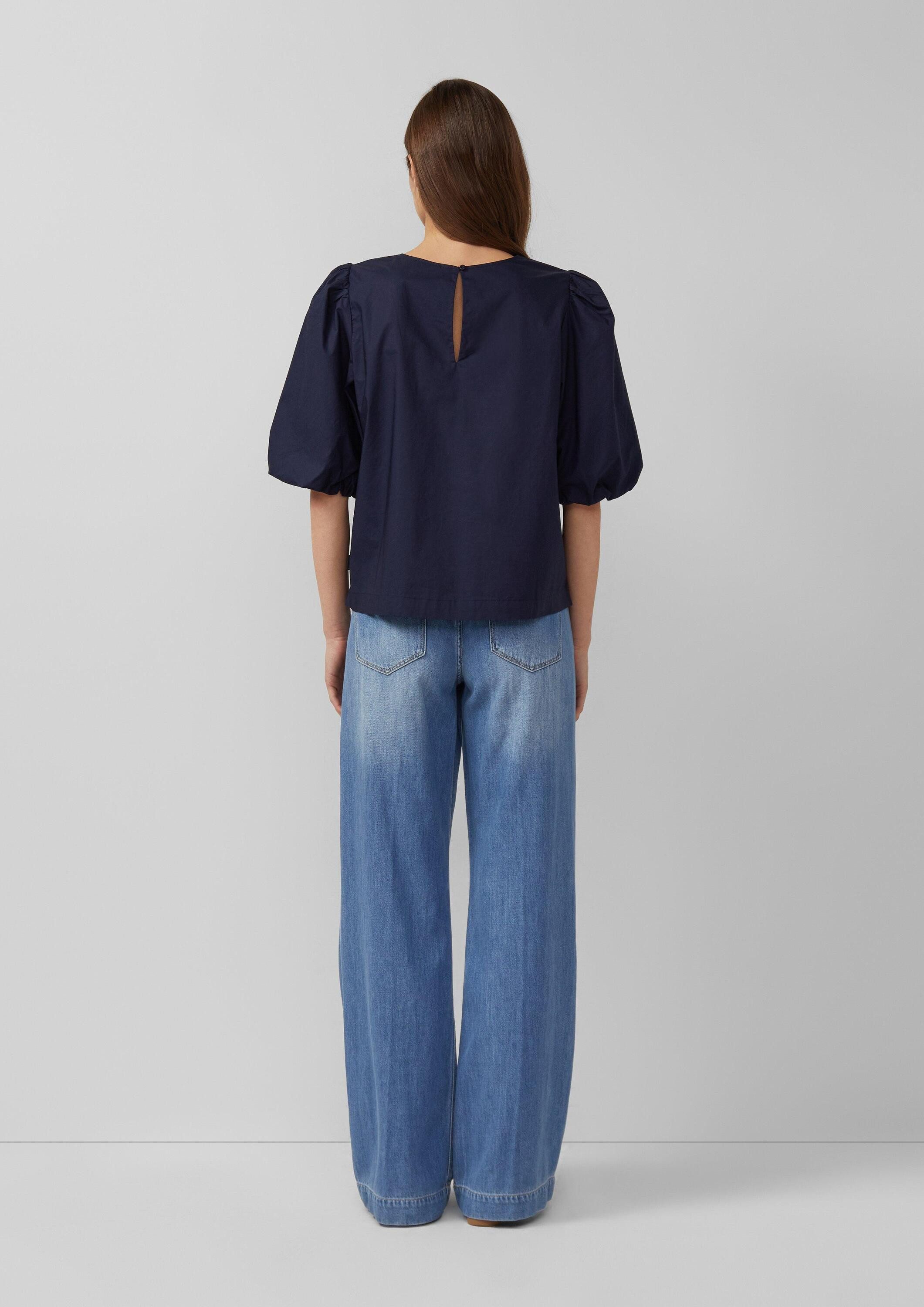 s.Oliver Kurzarmbluse Bluse Popeline-Bluse mit Ballonärmeln
