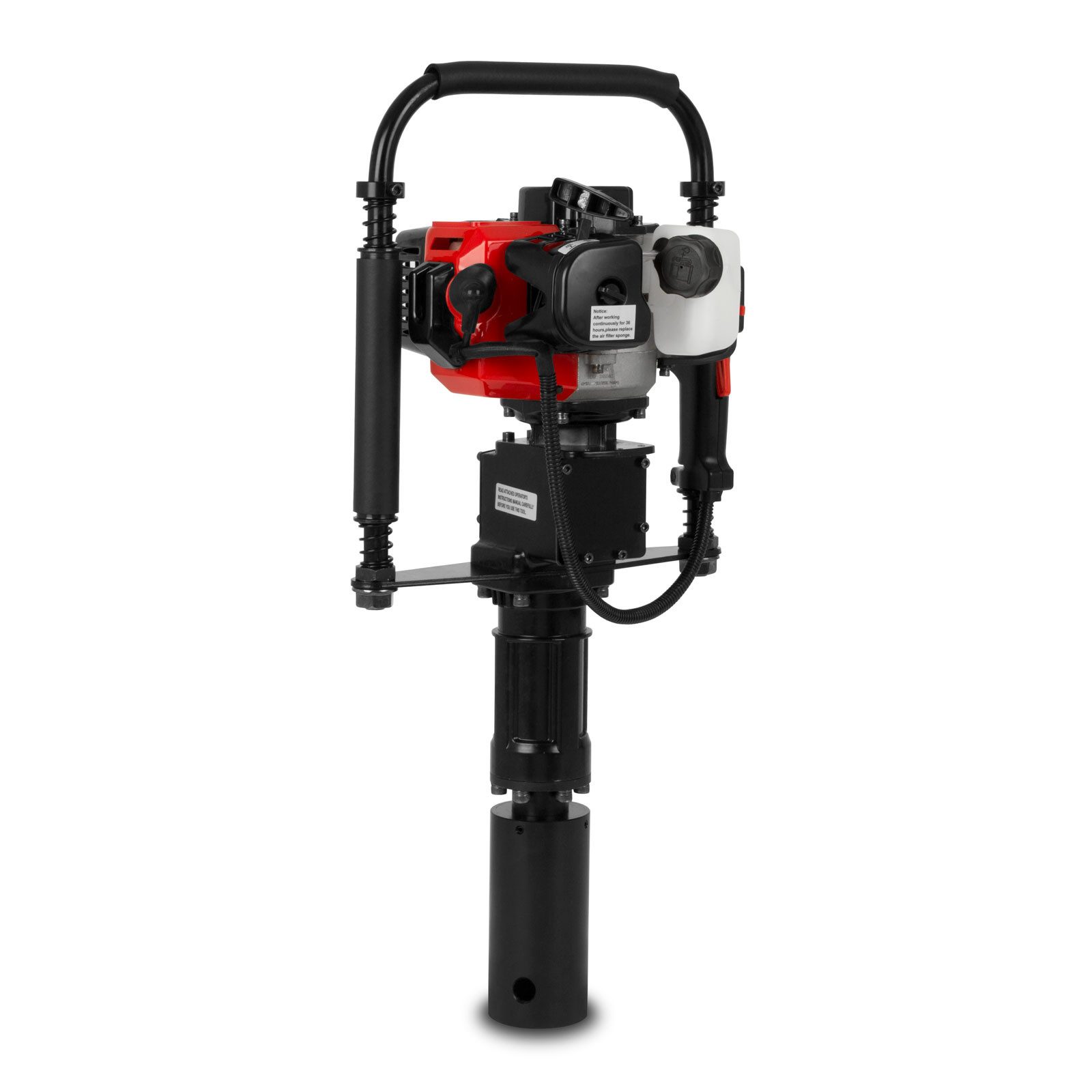 EBERTH Земляные буры Pfahlramme Zaunpfahl-Ramme Handramme Benzin 1,2PS, 2x Rammloch Adapter, 0,9 kW, max. 9000 U/min, Max. Pfahldurchmesser 70mm, 2-Takt Motor, Einzylinder, 32ccm