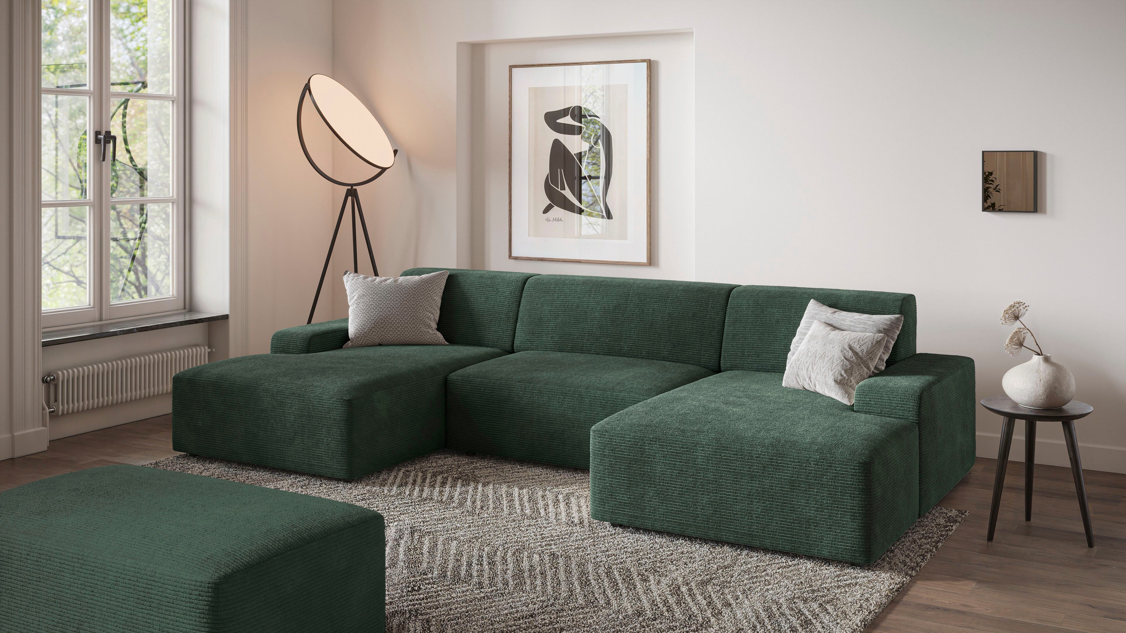 TRENDMANUFAKTUR Hocker Wien, XXL Polsterhocker, passende Ergänzung zur Serie, in trendigem Cordstoff, großzüge Breite von 112 cm