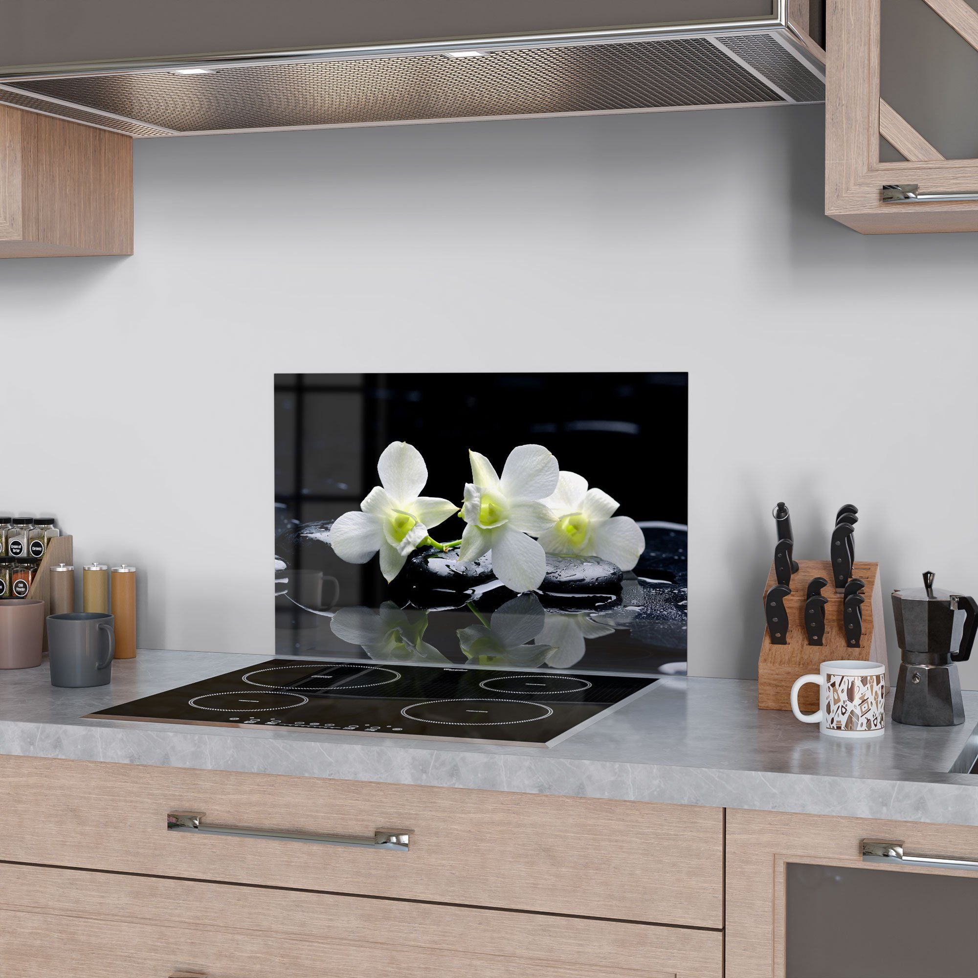 DEQORI Küchenrückwand 'Orchidee mit Zen-Steinen', Glas Spritzschutz Badrück günstig online kaufen