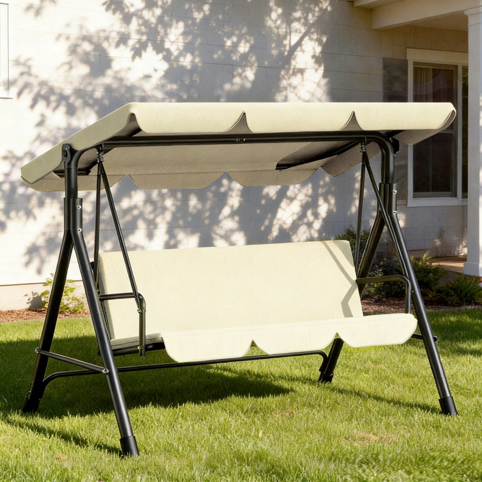 Huracan Hollywoodschaukel 3-Sitzer, Gartenschaukel mit Verstellbarem Sonnendach, 3-Sitzer, 193*110*152cm-Klassiker, UV-Schutz Wetterfest, Schaukelbank 220kg Belastbar