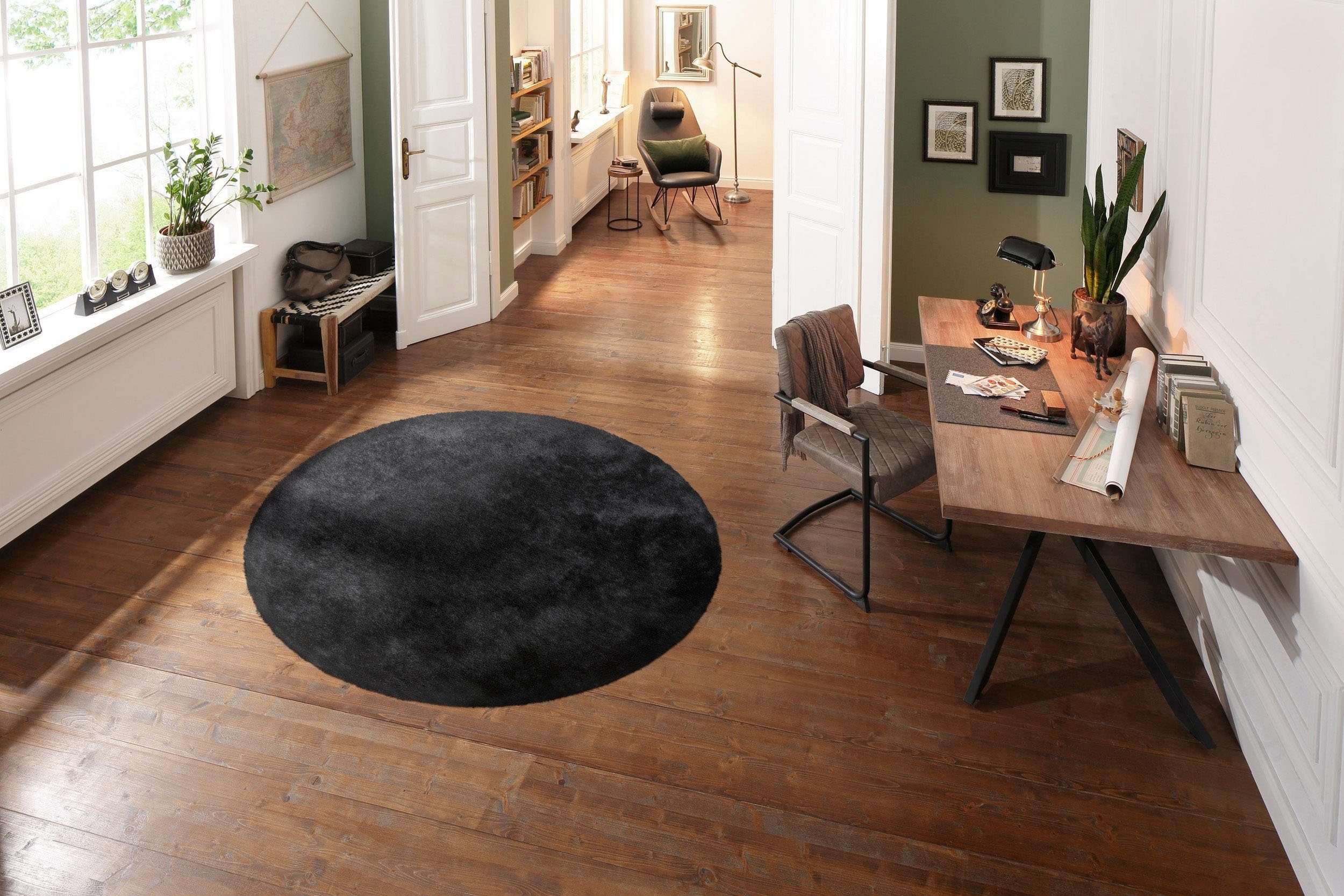 Hochflor-Teppich Deman, Home affaire, rund, kuschelig 25 durch schwarz Uni-Farben, Mikrofaser, weich Höhe: besonders mm, und rund
