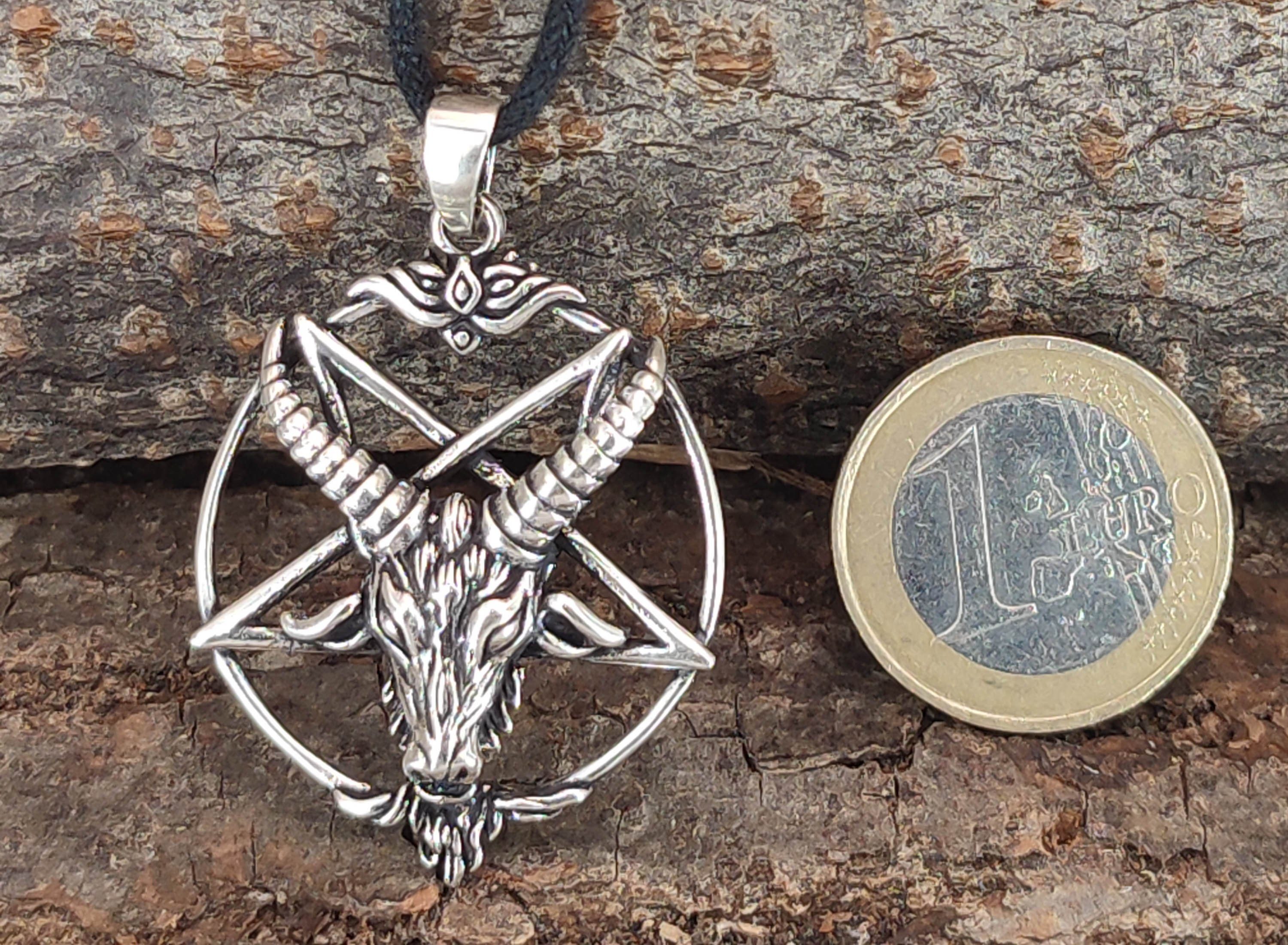 Luzifer Kiss Pentagramm Silber Bock Ziegenkopf Satan Leather 925 Anhänger Kettenanhänger of Baphomet