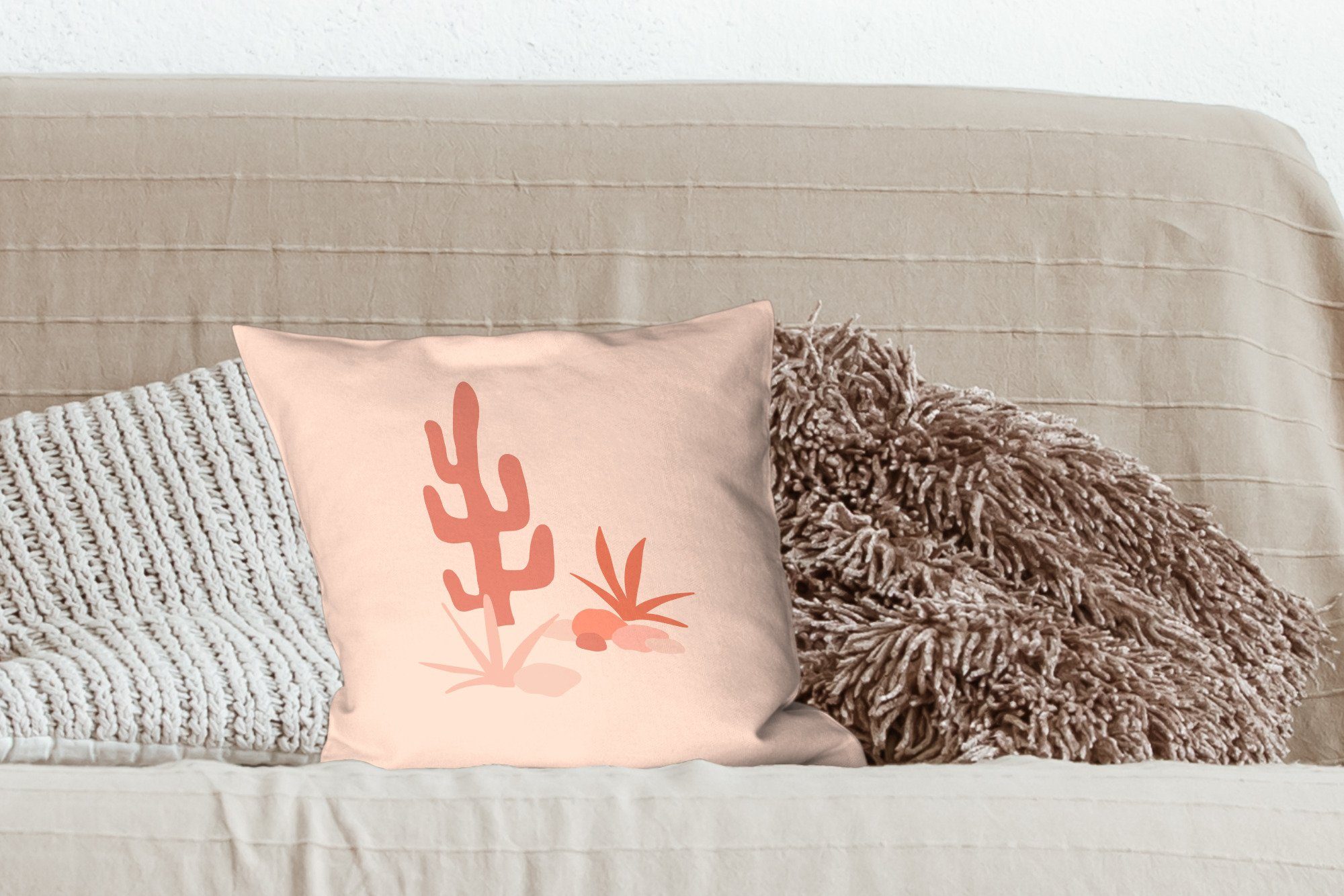 für Füllung - Kaktus Sofakissen Rosa - Zierkissen Wohzimmer, mit Abstrakt, Dekokissen Schlafzimmer, Deko, MuchoWow