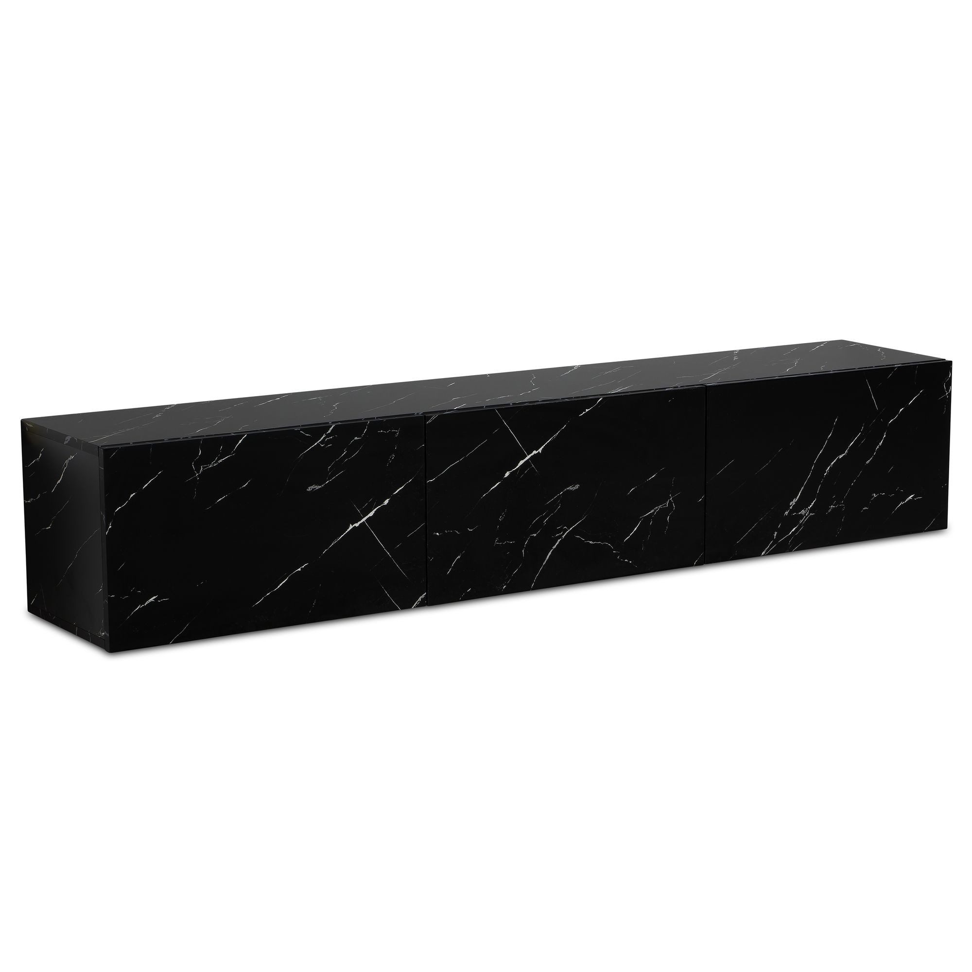 Wohnling Lowboard WL6.865 TV Schrank Hängend 160 cm Marmor-Optik Schwarz TV-Kommode (Marmor-Optik Schwarz 120x30x30 cm mit zwei Türen), TV-Kommode Hoch, TV-Schrank Modern, Fernsehtisch