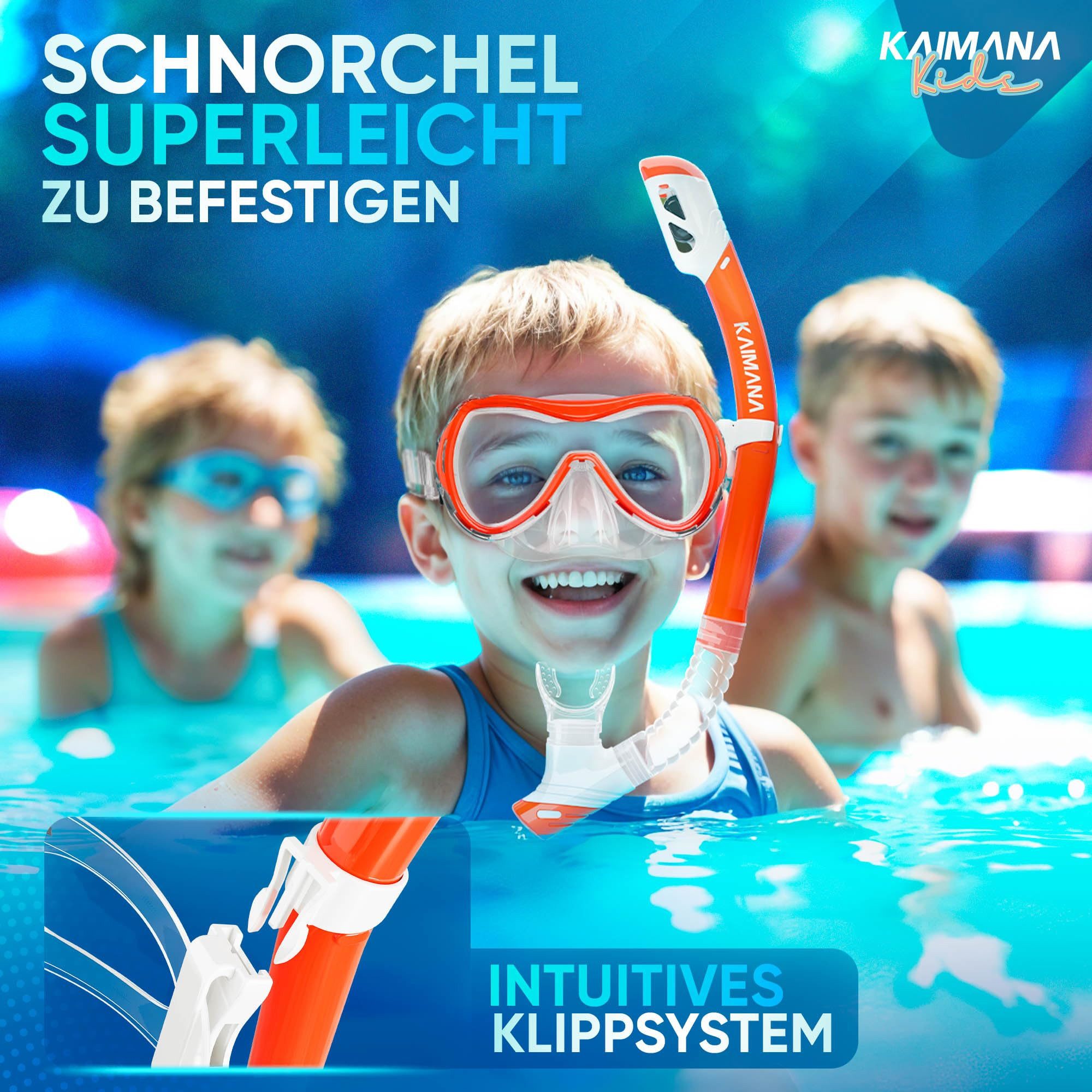 KAIMANA Tauchermaske SeaExplorer Schnorchelset Kinder inkl. Tragetasche, (Taucherbrille mit Schnorchel, Taucherbrille Kinder), Taucherbrille mit Stoffband/Silikonband